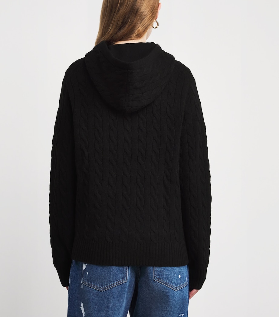 Wool-Cashmere Cable-Knit Pink Pony Hoodie POLO BLACK Image 4
