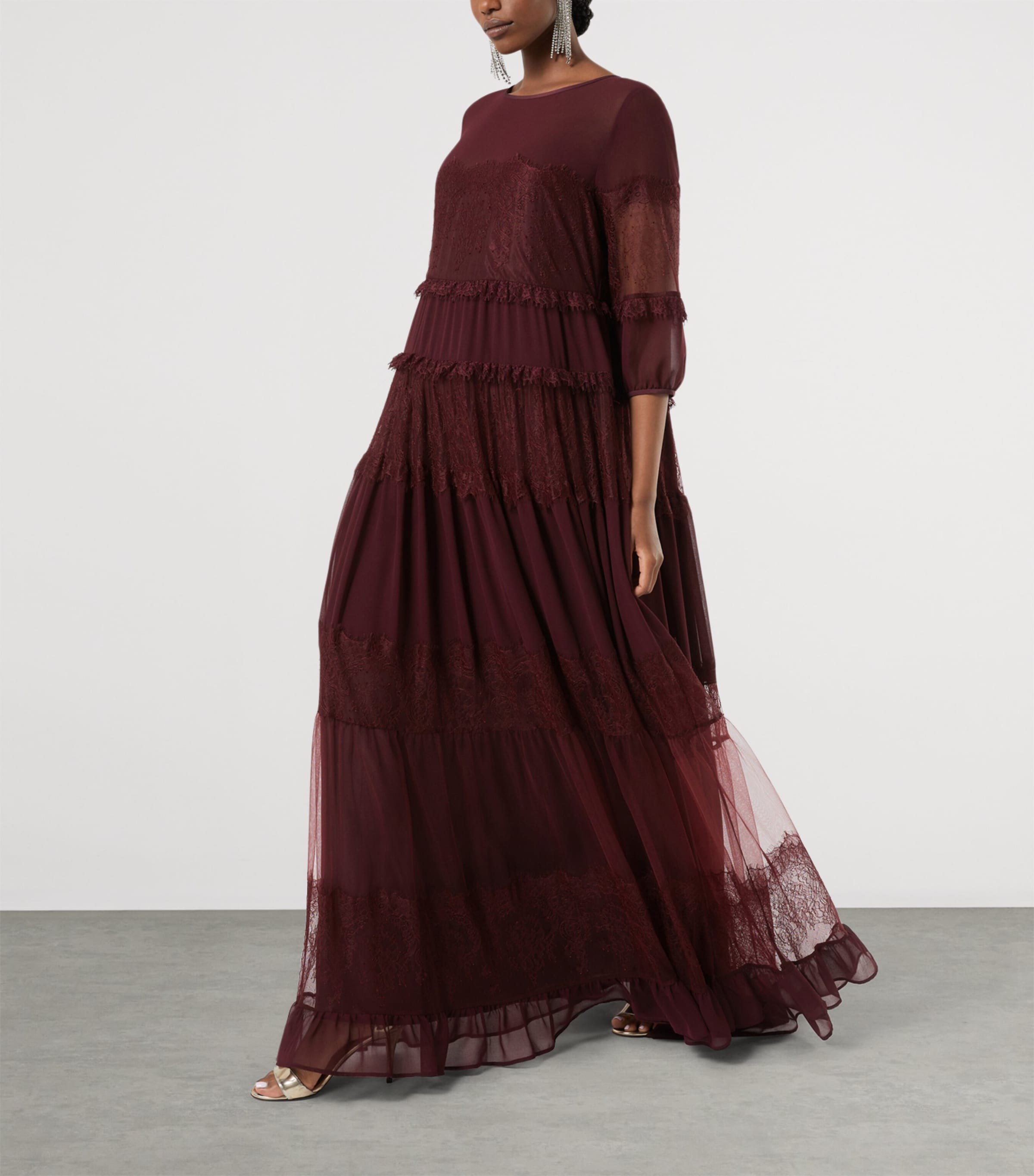 Marina Rinaldi Womens Lace-Detail Maxi Dress Red Purple Image 4