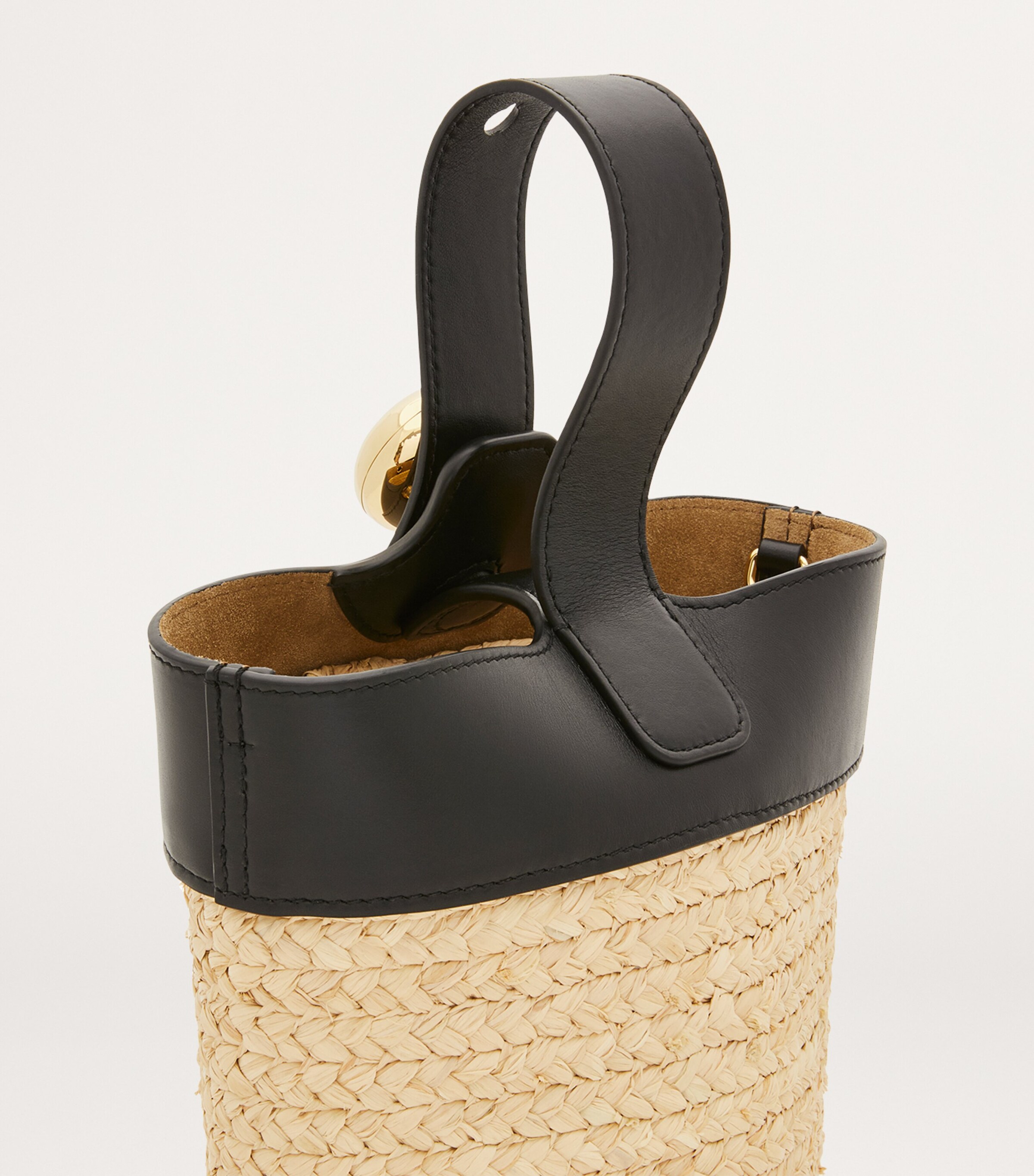 Mini Raffia Pebble Bucket Bag NATURAL/BLACK Image 7