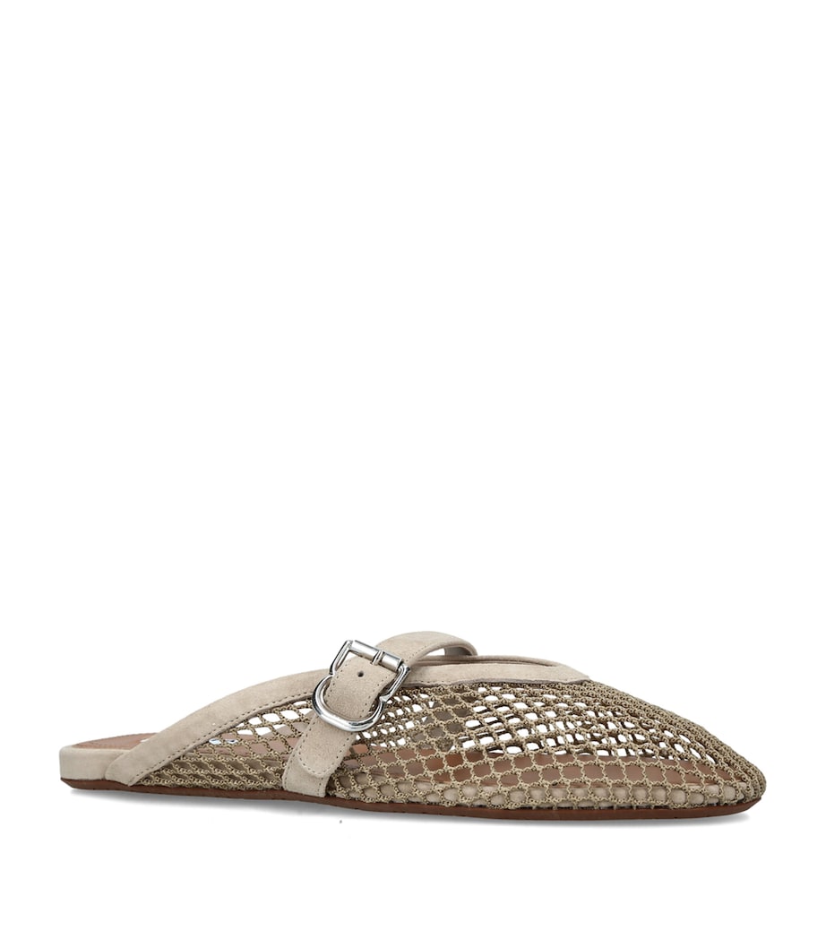 Alaïa Suede Fishnet Mules Beige Image 3