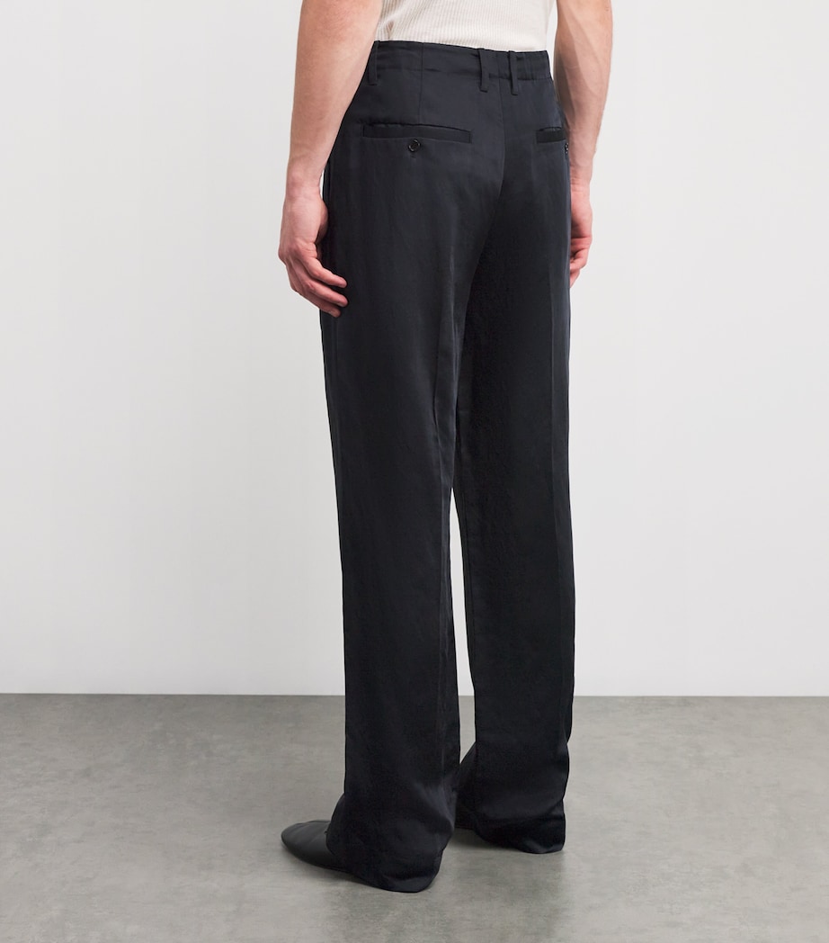 Satin Pleated Straight Trousers BLACK Image 4