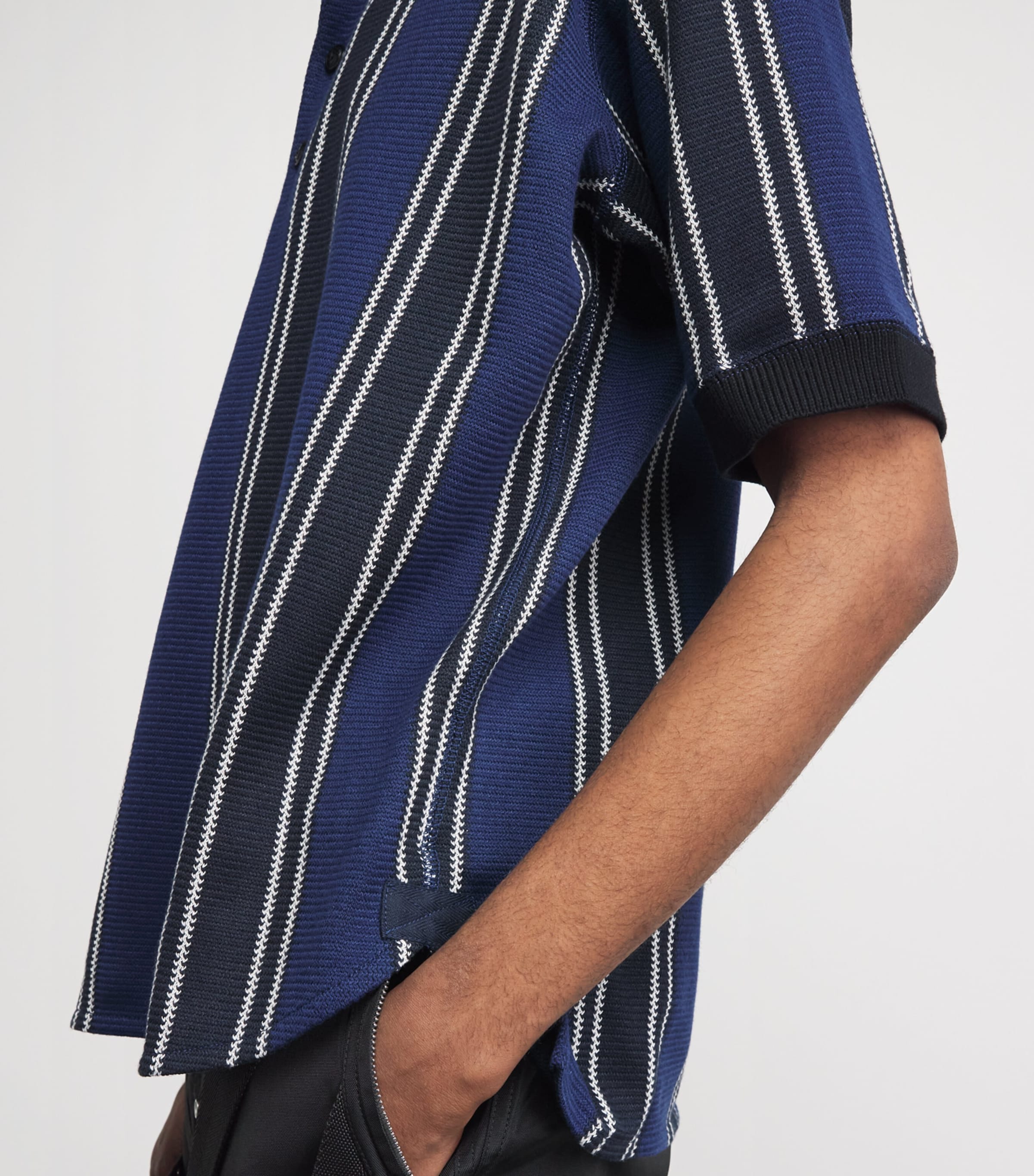 Junya Watanabe MAN Mens Stripe Short-Sleeve Polo Shirt Nvy/blu/wht Image 3