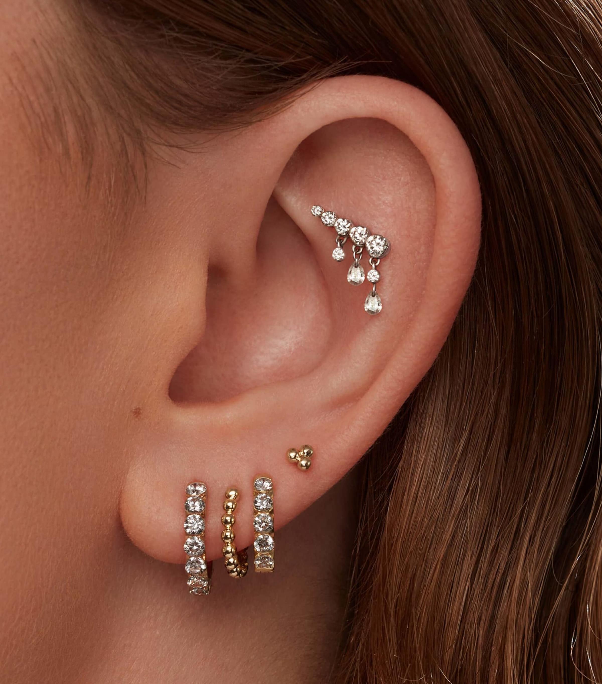 Ball Trinity Single Threaded Stud Earring (3.5mm) WHITE GOLD Image 3