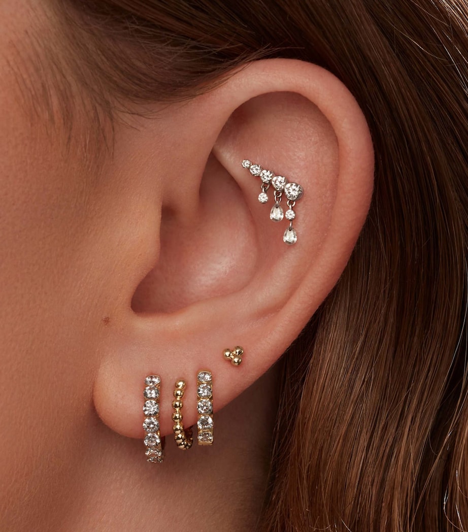 Ball Trinity Single Threaded Stud Earring (3.5mm) WHITE GOLD Image 3