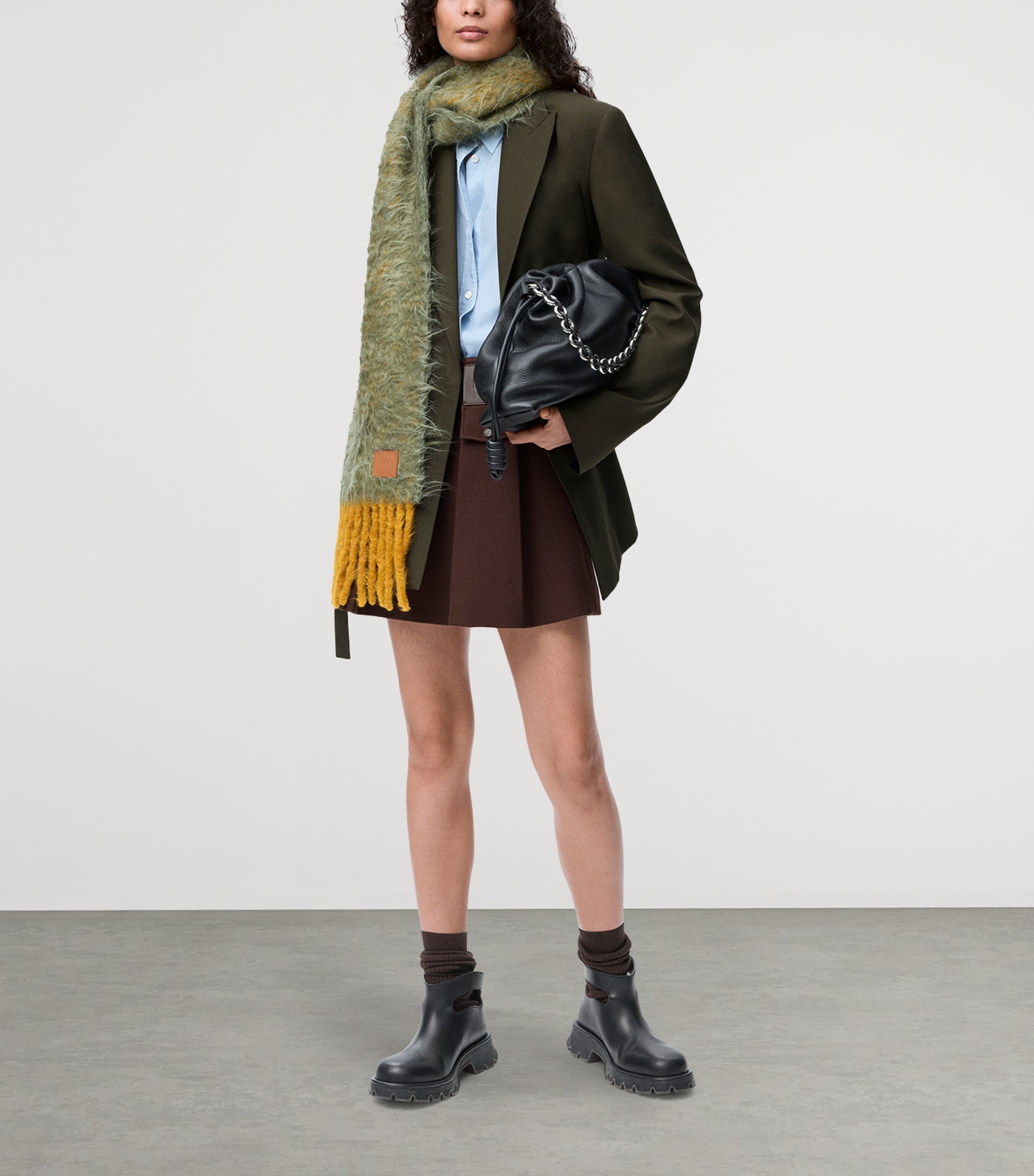 Wool-Silk Pleated Mini Skirt DARK BROWN Image 2