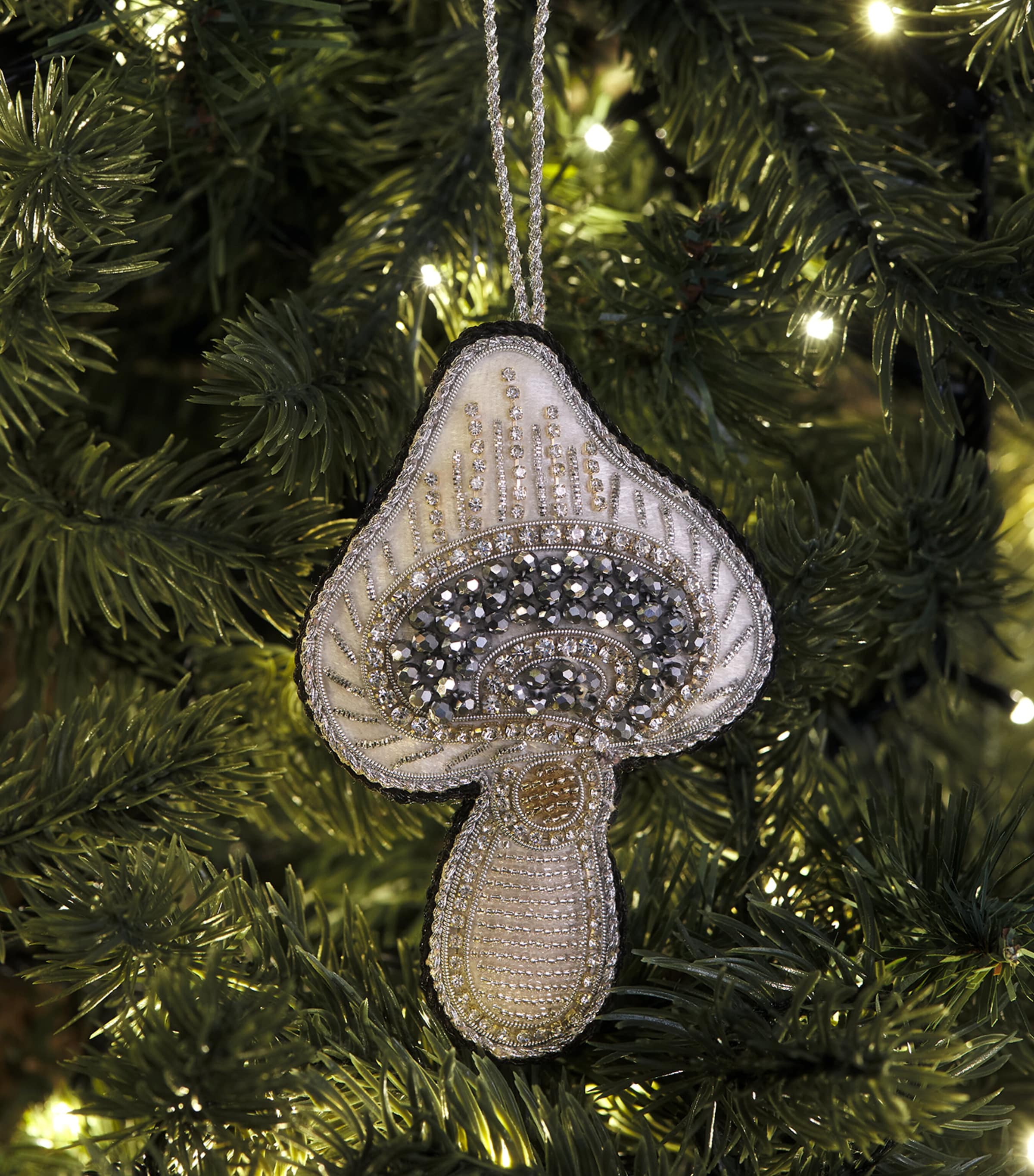 Tinker Tailor Beaded Mushroom Tree Decoration White & Pewter Image 3