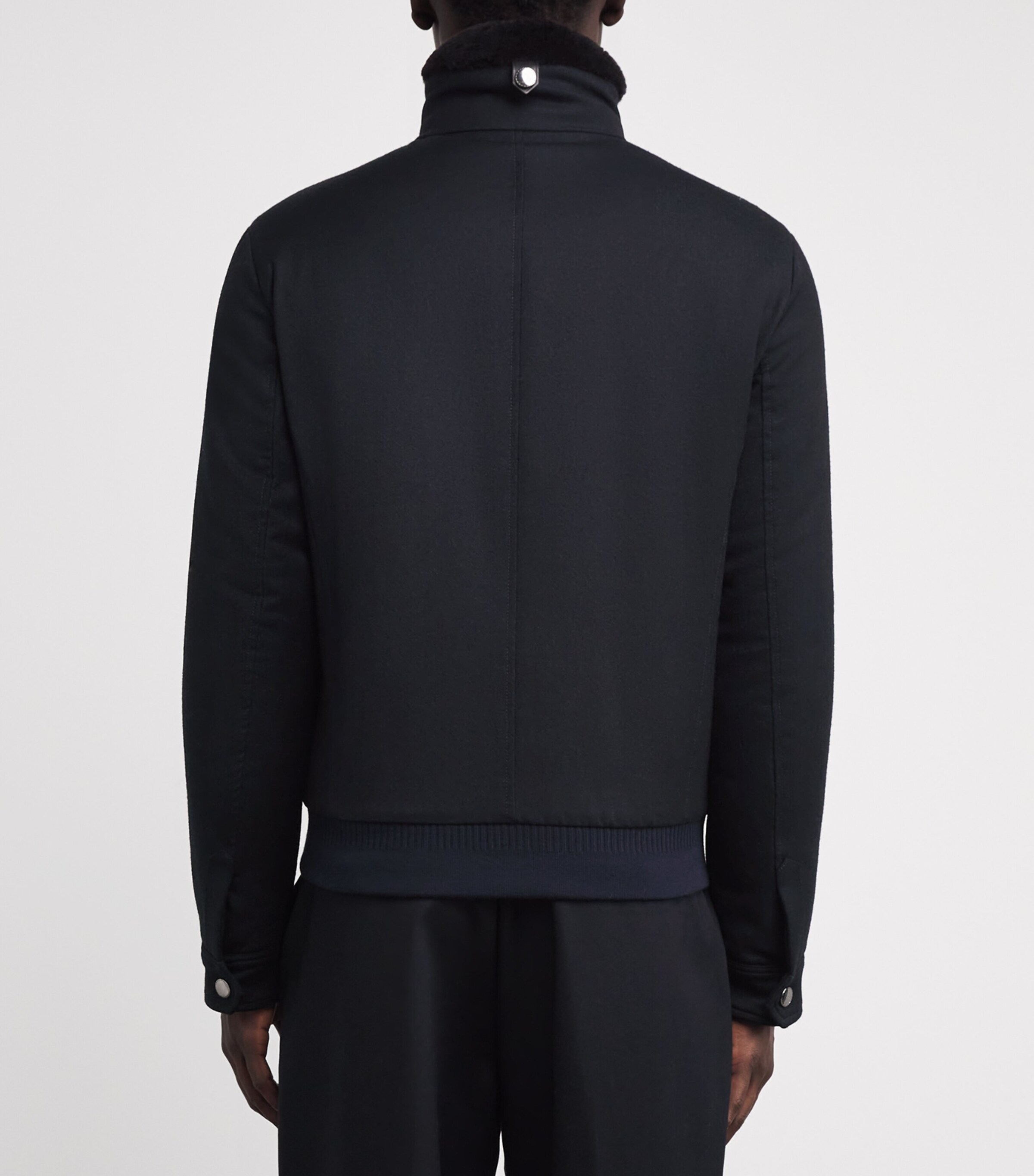 Canali Mens Wool-Blend Shearling-Collar Bomber Jacket Image 4