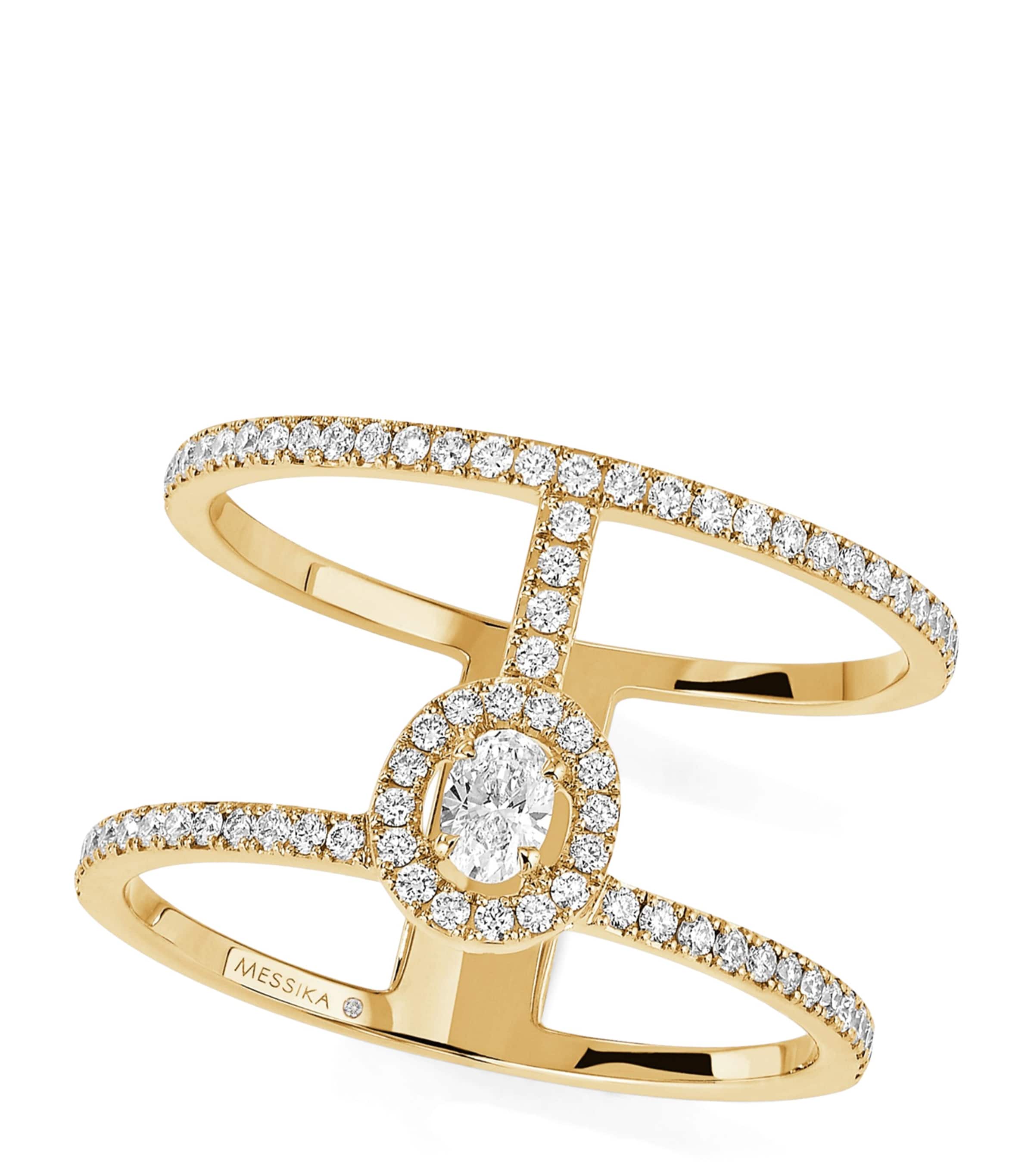 Messika Glam'Azone Yellow Gold and Diamond 2-Row Pavé Ring Yellow Gold Image 1