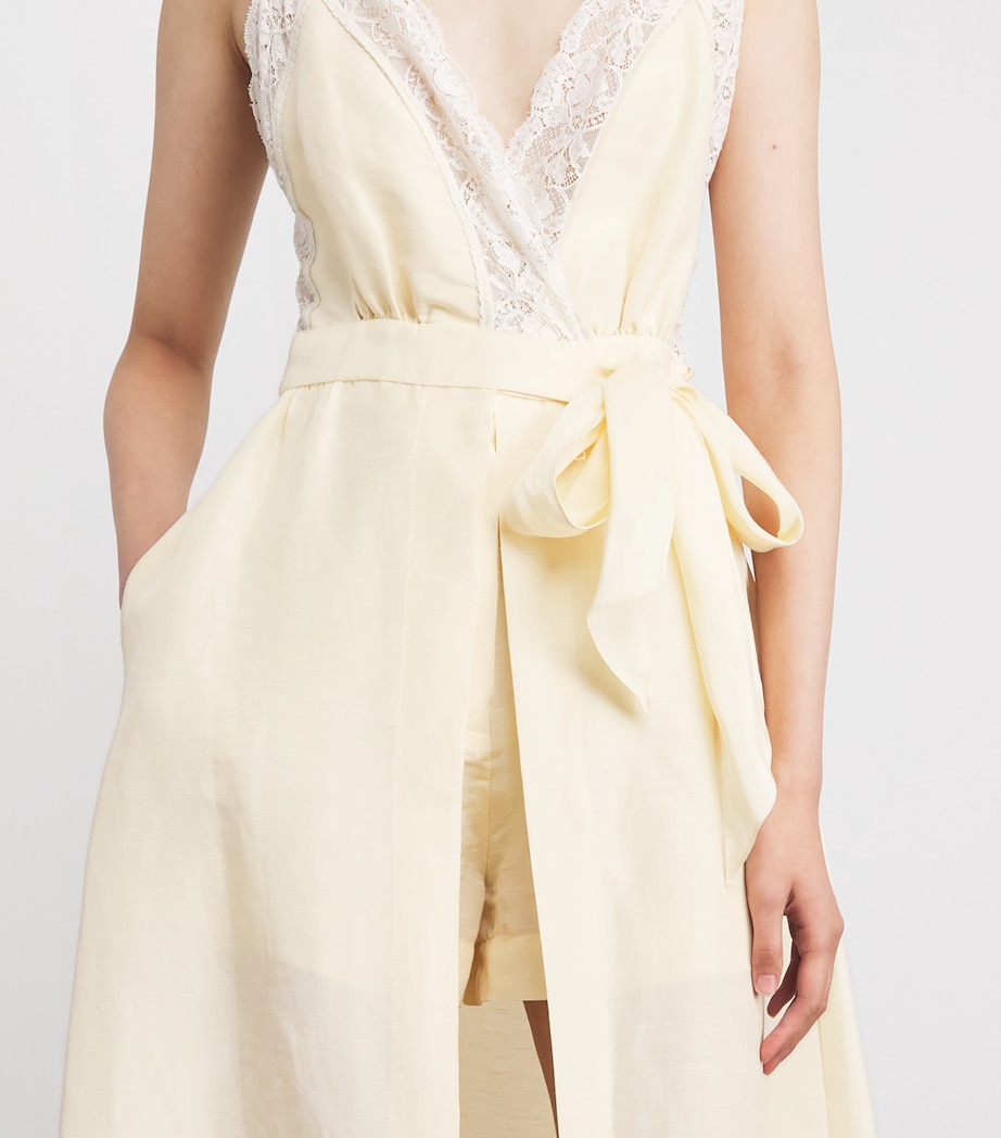 Sandro Paris Womens Linen-Blend Lace-Trim Midi Dress Vanilla Image 5
