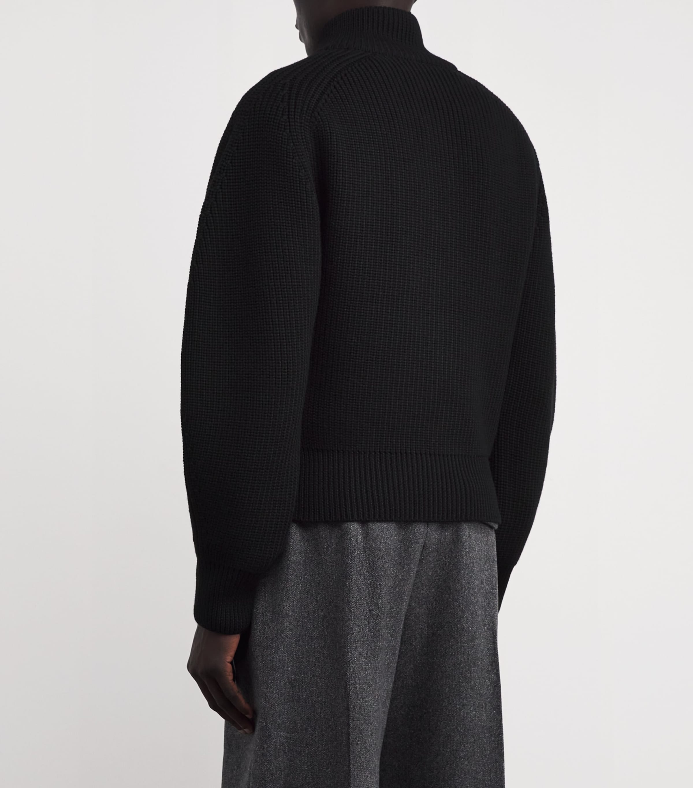 Merino Wool Zip Cardigan 990-BLACK Image 4