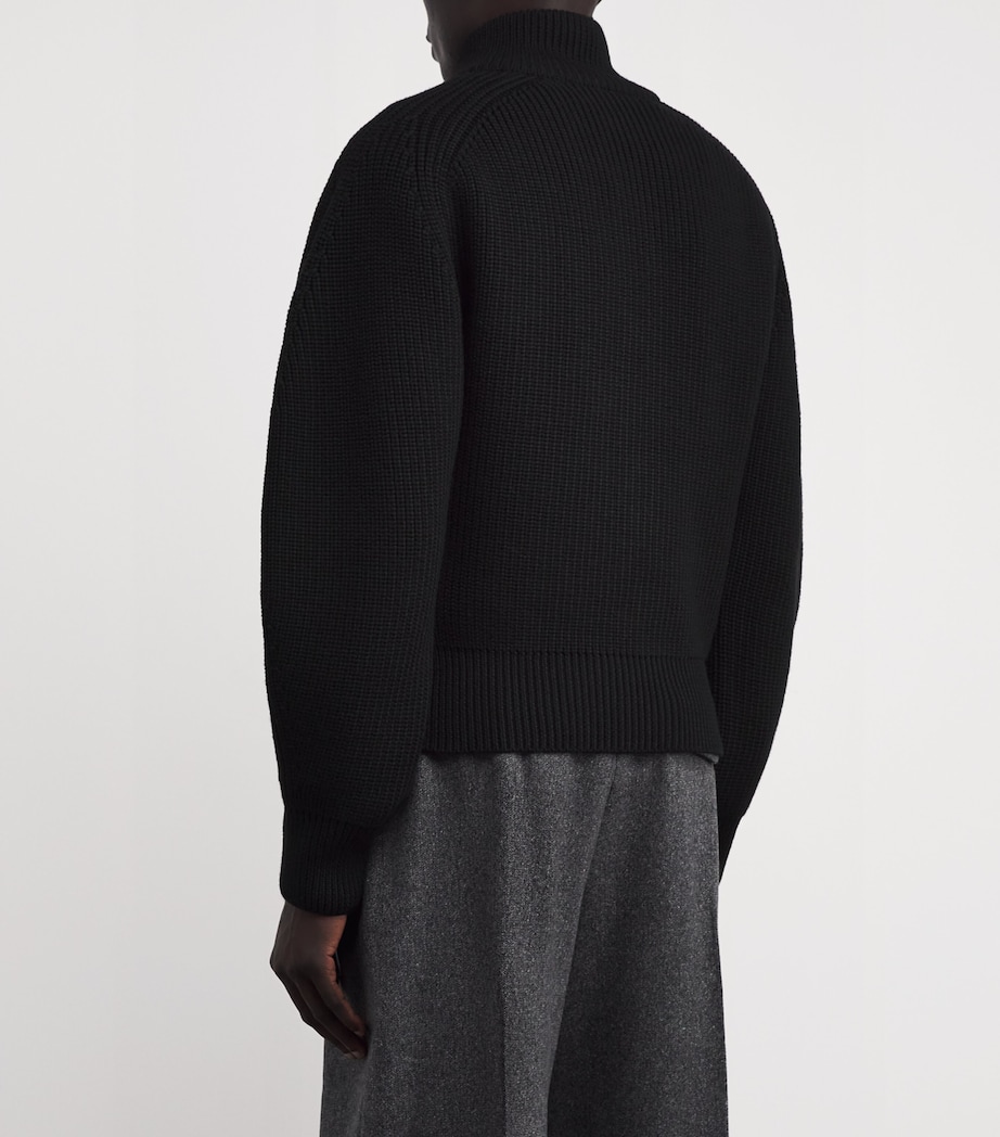 Merino Wool Zip Cardigan 990-BLACK Image 4