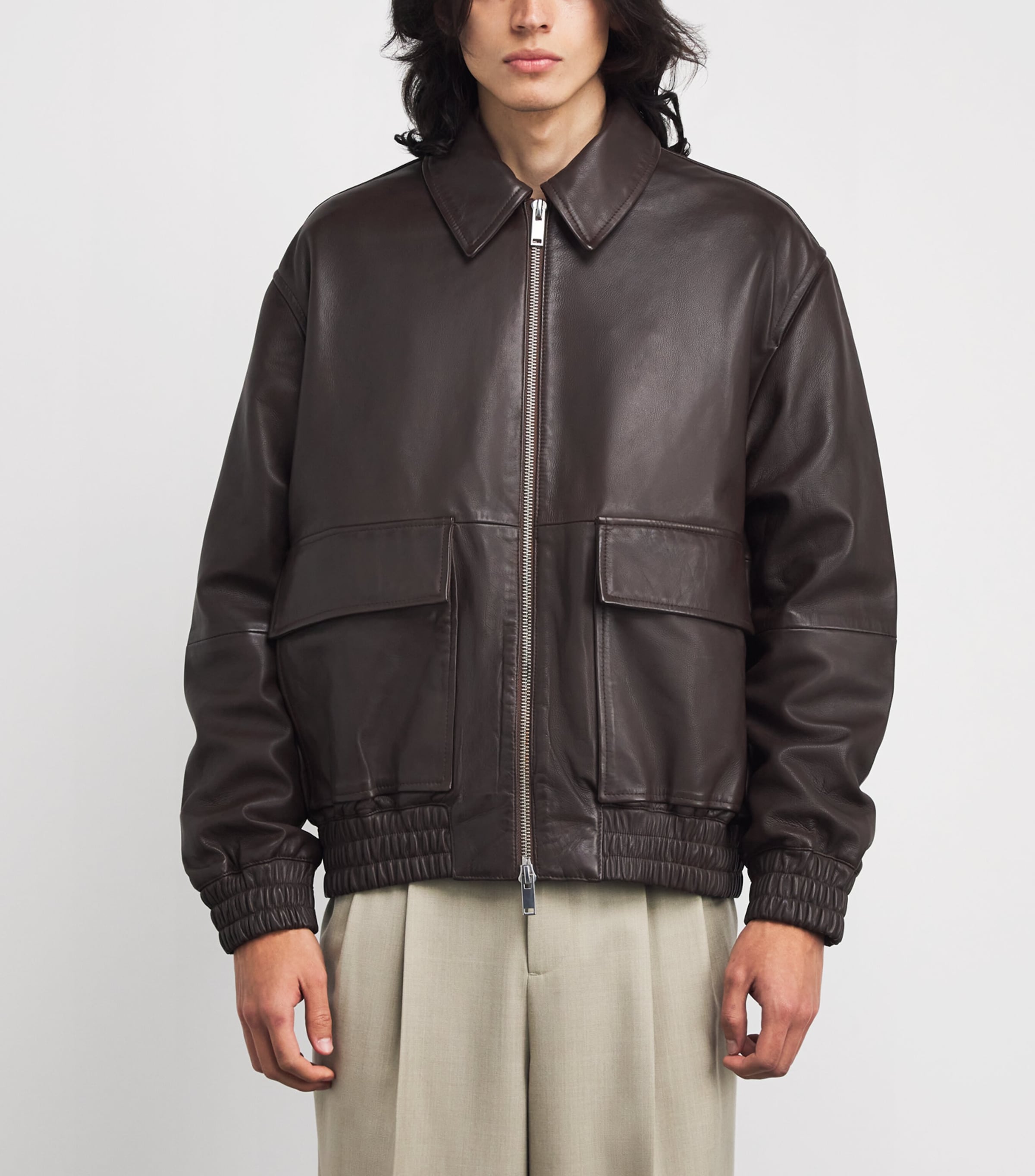 Piston Leather Bomber Jacket BROWN Image 3