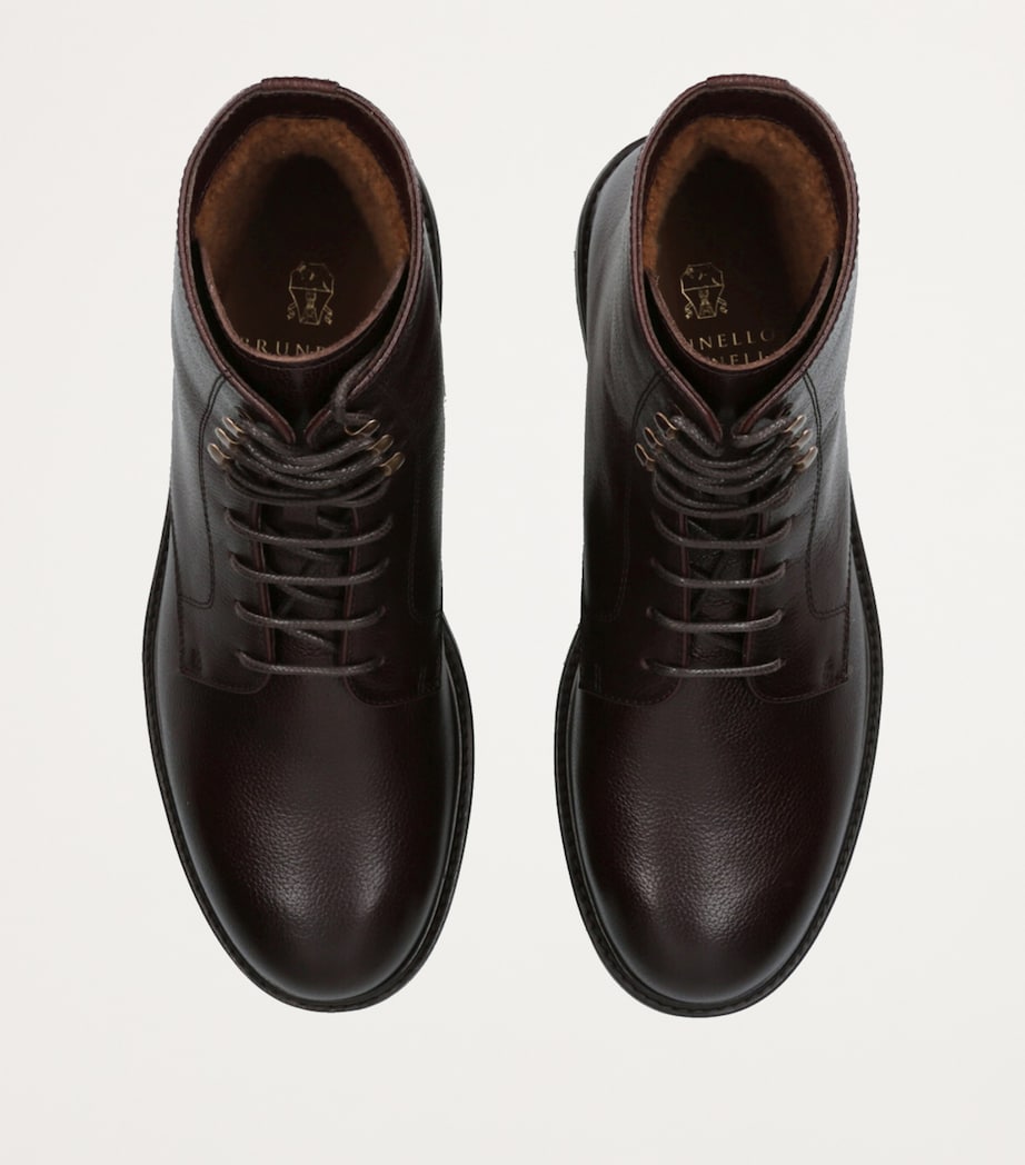 Leather Shearling-Lined Boots BROWN Image 4