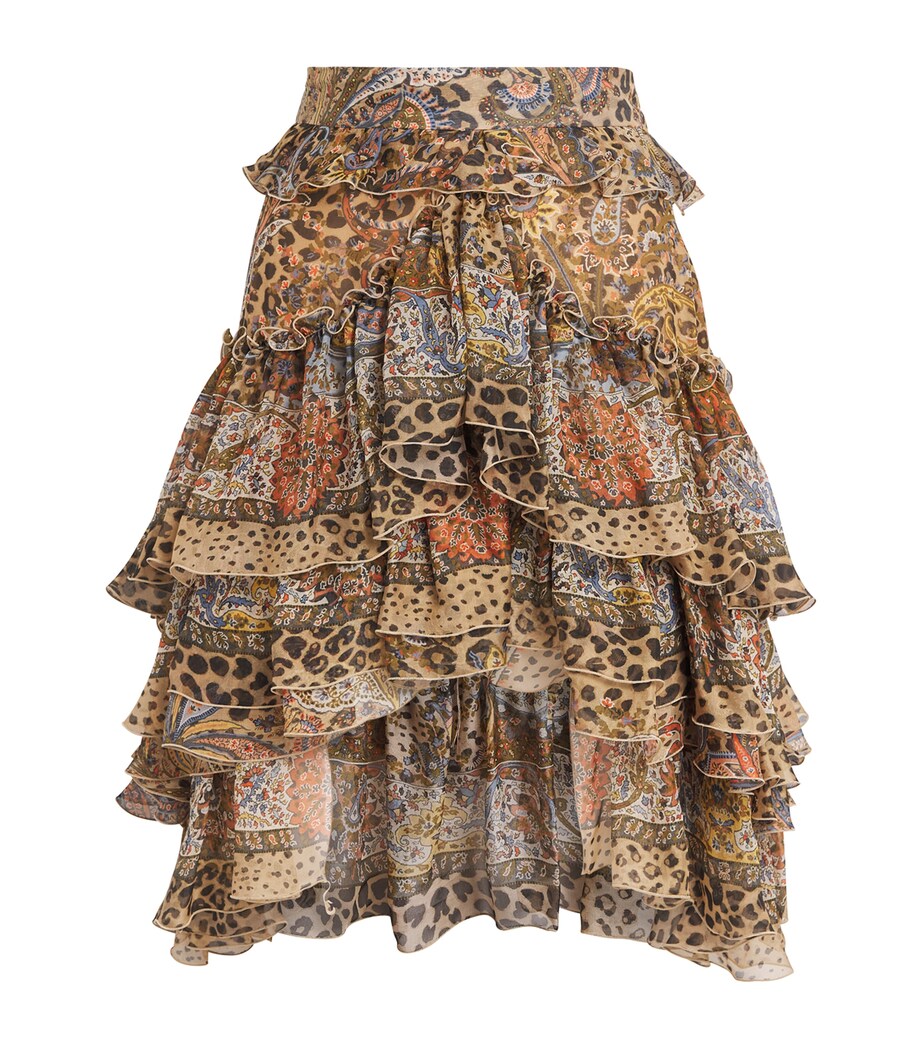 Etro Womens Silk Print Tiered Mini Skirt Image 1