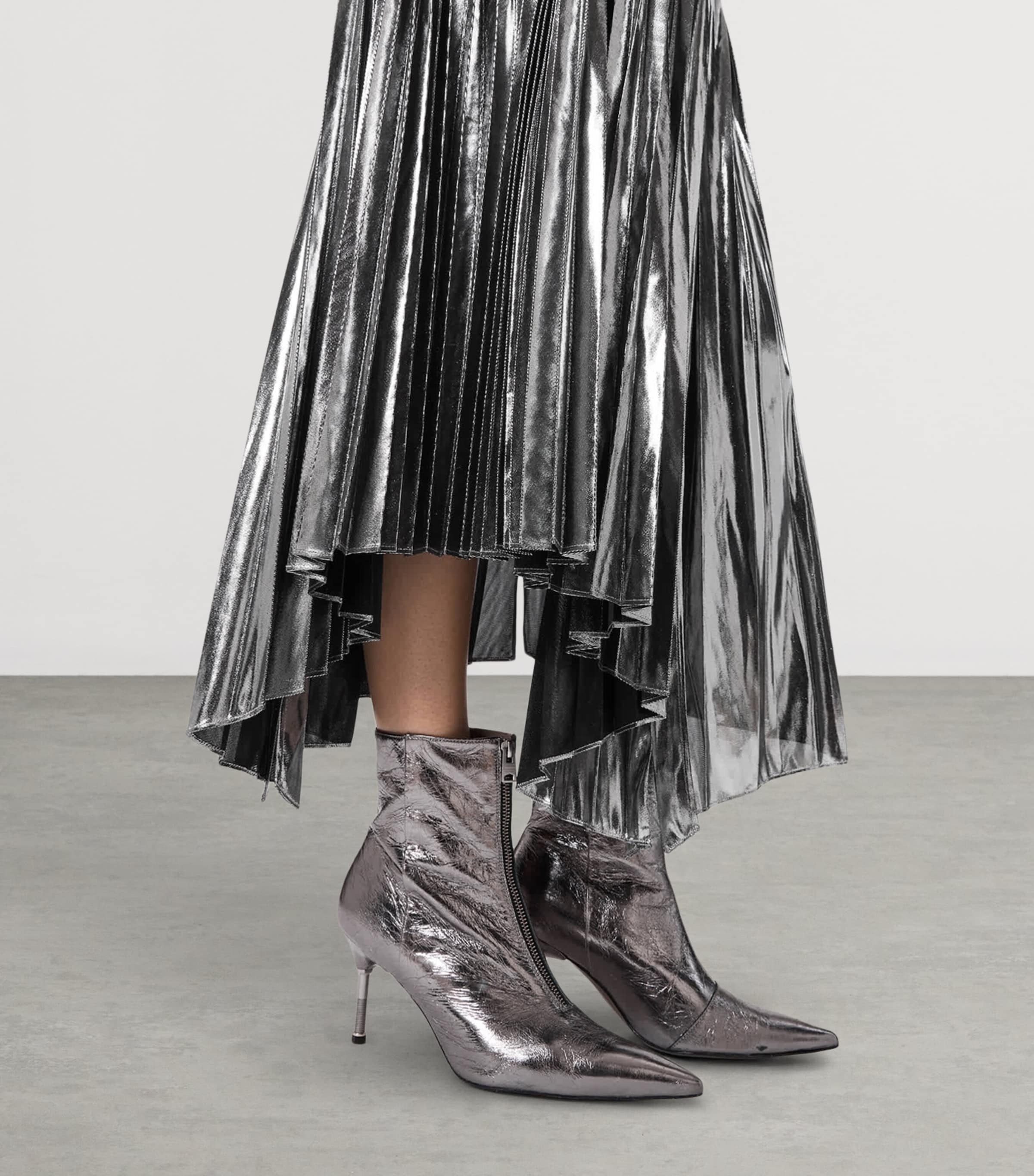 AllSaints Womens Pleated Jax Maxi Skirt Metallic Silver Image 5