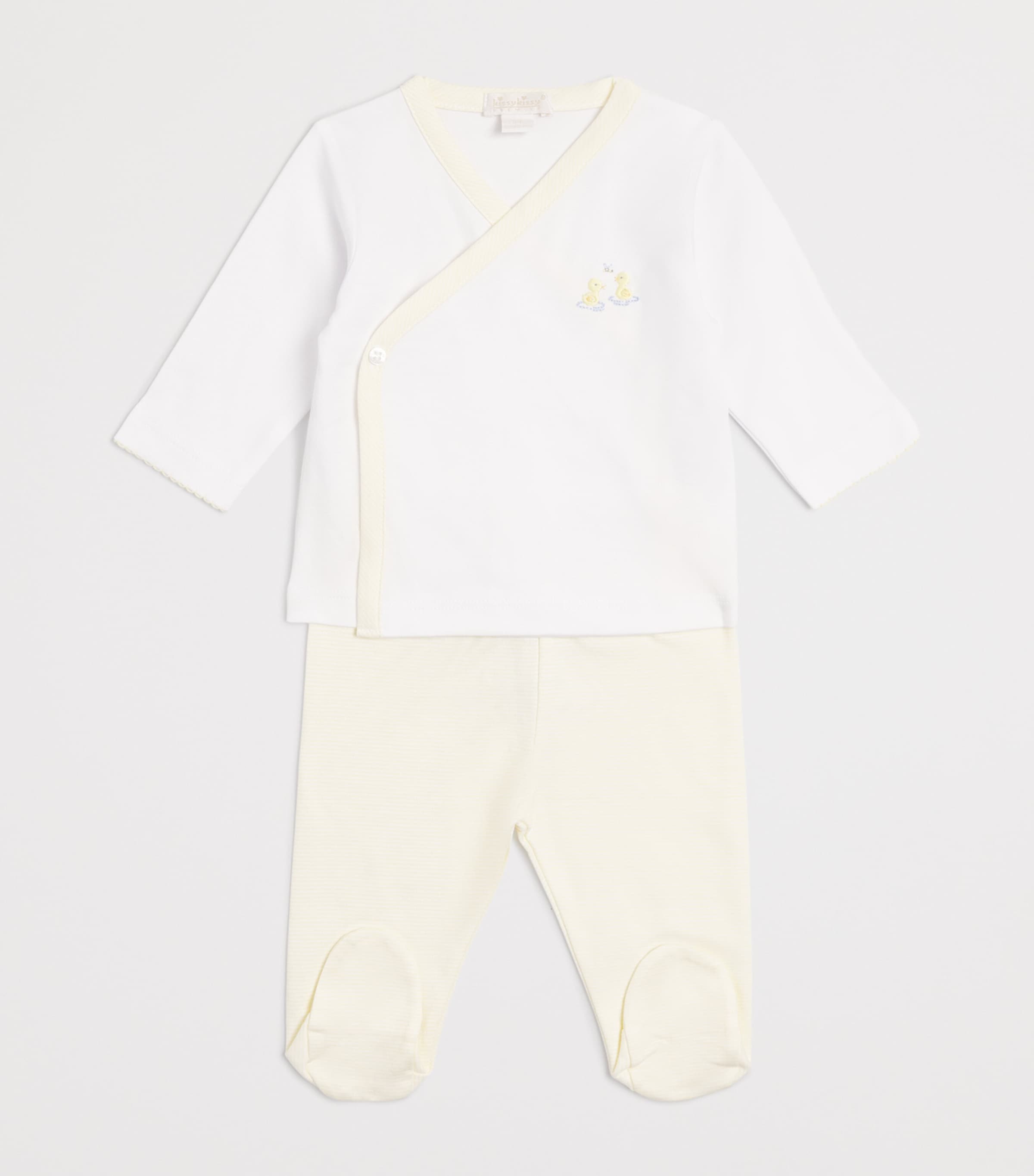 Pima Cotton Duck Pond Top and Footed Trousers Set (Newborn-6 Months) K189WHITE/YELLOW Image 3