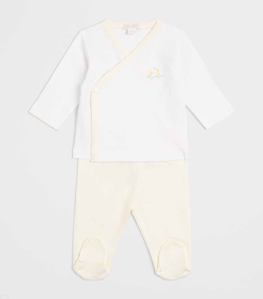 Pima Cotton Duck Pond Top and Footed Trousers Set (Newborn-6 Months) K189WHITE/YELLOW Image 3
