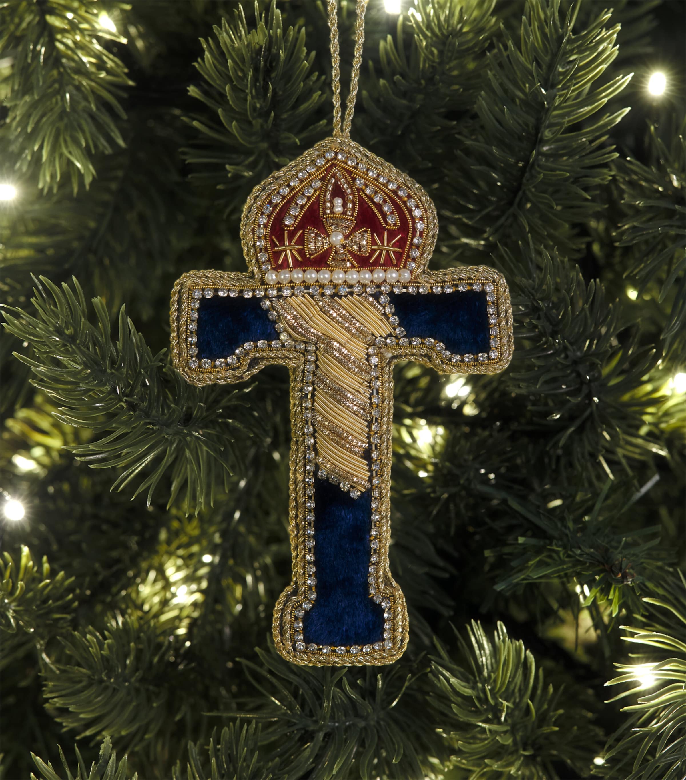 Tinker Tailor Velvet Crystal Letter T Tree Decoration Navy, Gold & Wine Image 3
