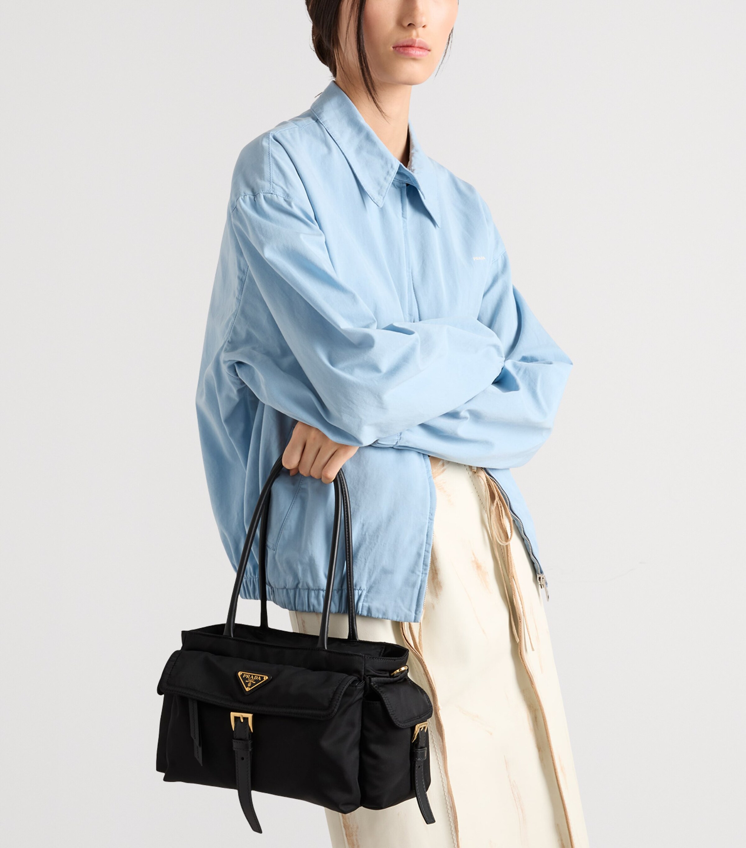 Medium Re-Nylon and Leather Explore Top-Handle Bag F0002 Image 8