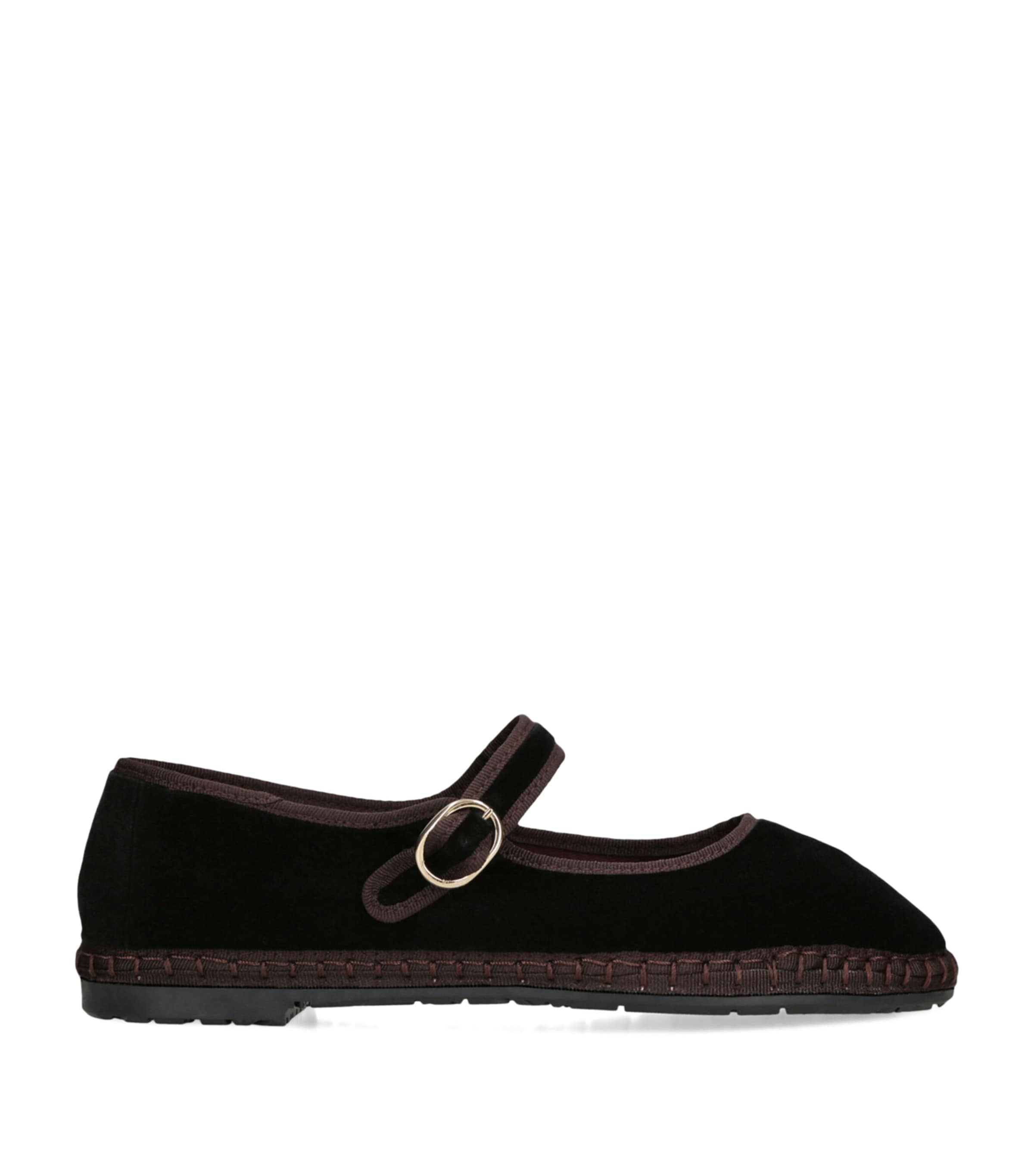 Flabelus Womens Dark Green Mafalda Scrunched-strap Cotton-velvet Ballet Flats In Black