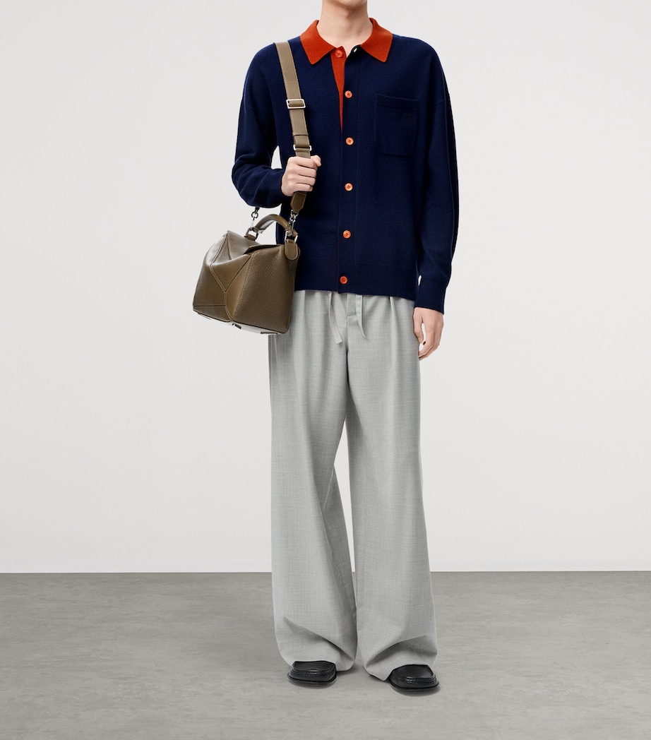 Wool-Blend Polo Cardigan NAVY BLUE/ORANGE Image 4