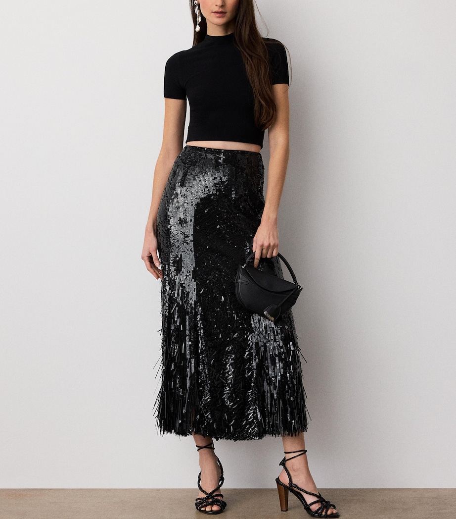 Ralph Lauren Collection Womens Tulle Embellished Milani Midi Skirt Black Image 2