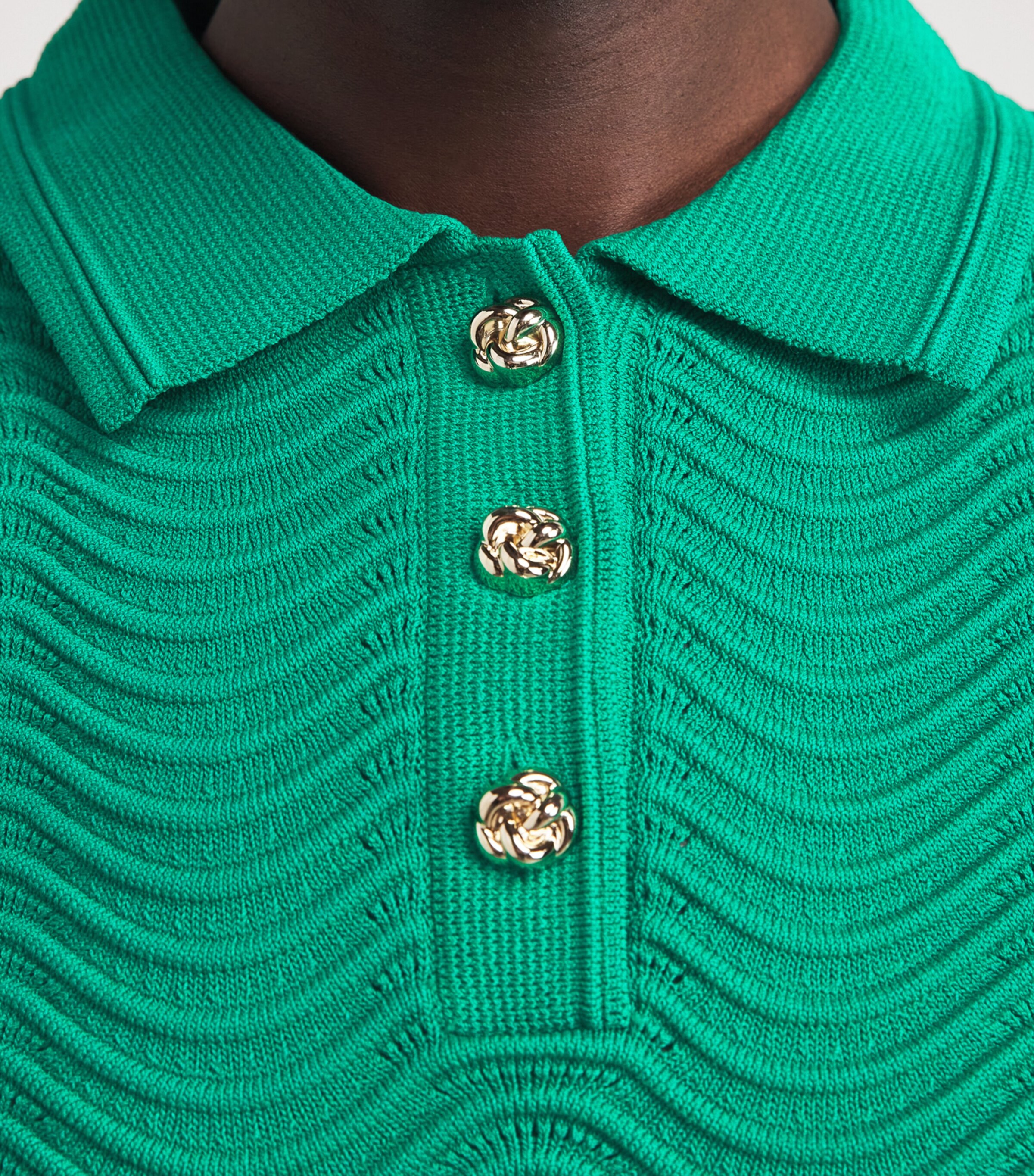 Sandro Paris Womens Scalloped Polo Sweater Emeuraude Green Image 3