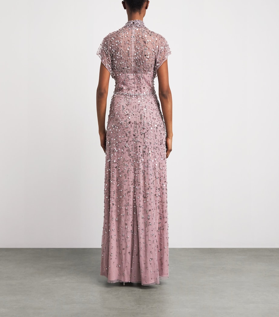 Jenny Packham Womens Embellished Crystal Drop Gown Dusty Rose Image 4