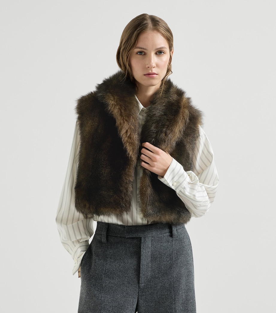 Brunello Cucinelli Womens Shearling Sleeveless Jacket Marrone Focato Image 2