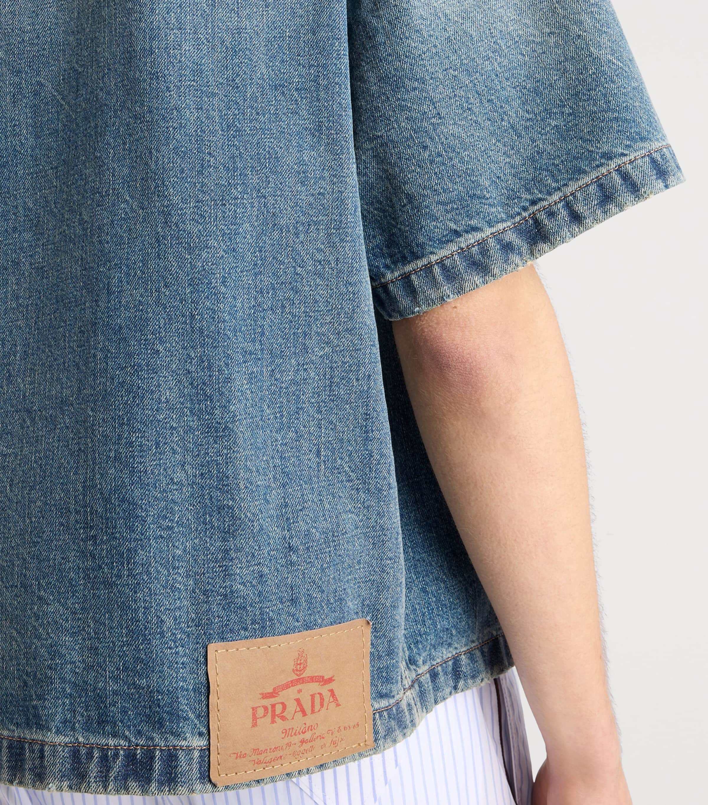 正規品 Prada Mid Blue Denim Shirt 21AW Prada Blue Denim Logo Shirt | Harrods UK