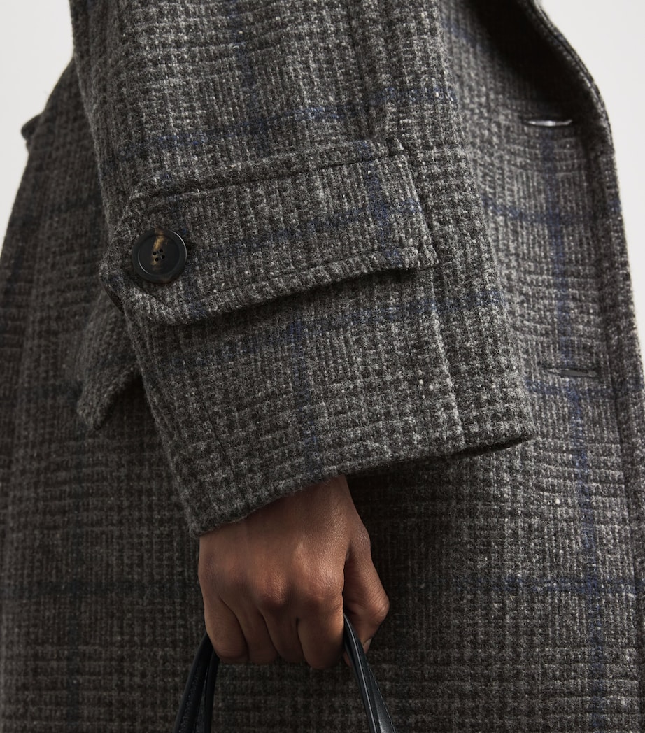 Wool Tweed Prince of Wales Check Overcoat DARK GREY Image 6