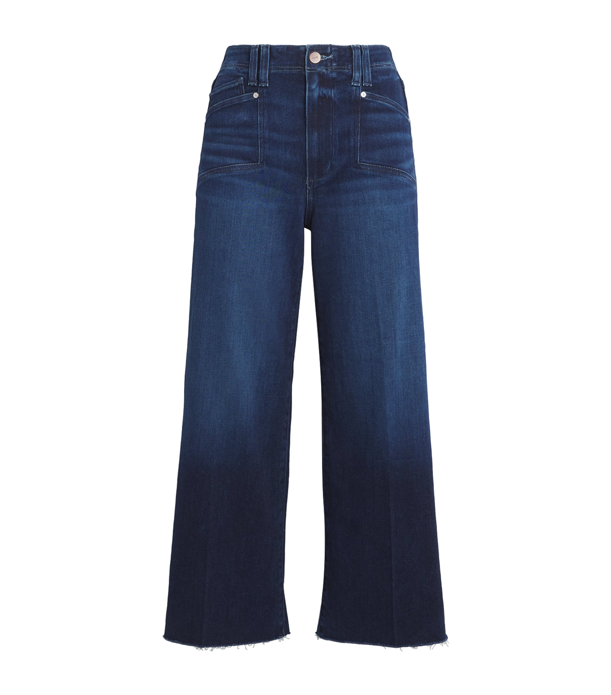 Shop Paige Raw-hem Anessa Wide-leg Jeans In Navy