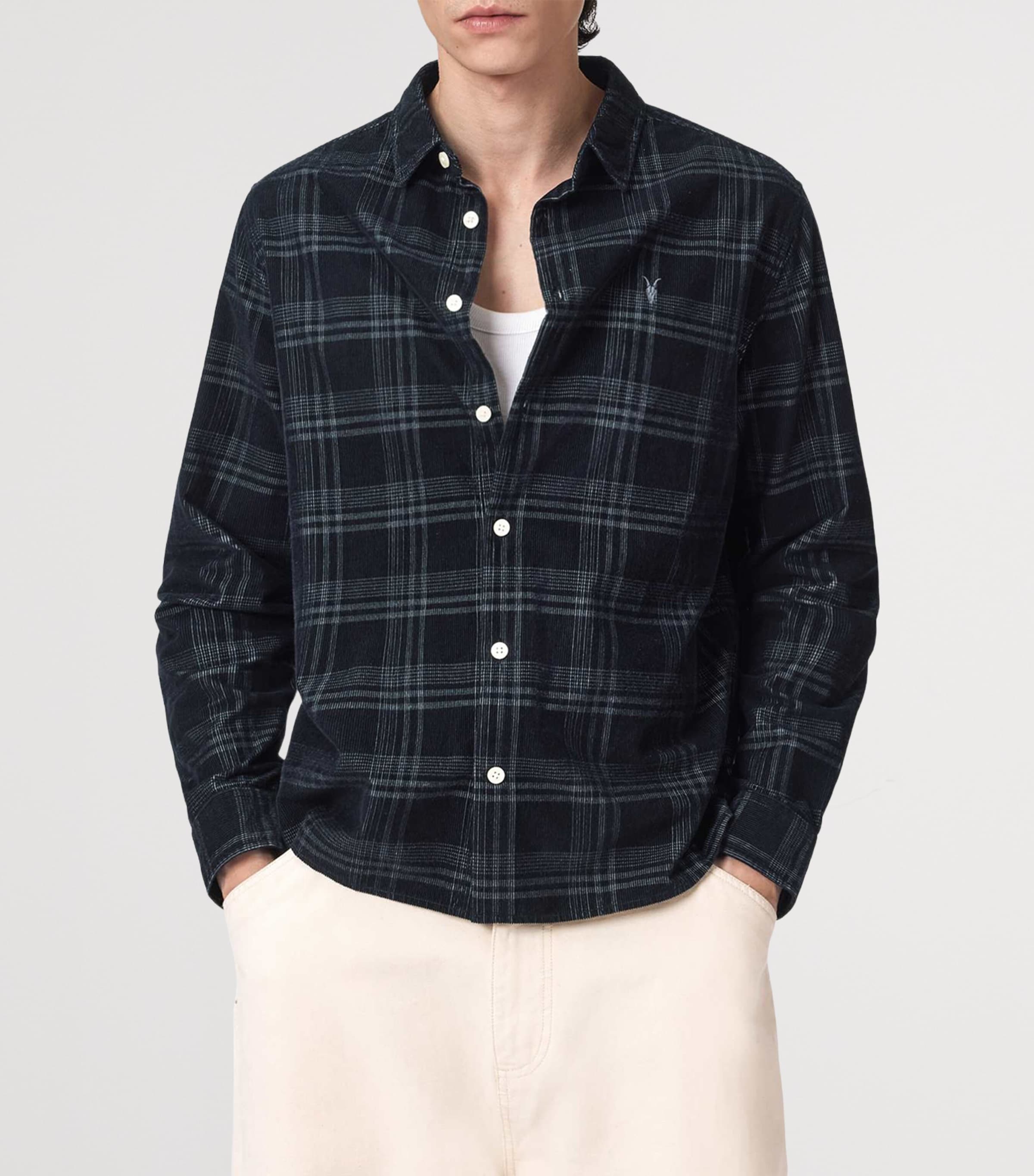 AllSaints Mens Organic Cotton Check Rockley Shirt Surge Black Image 3