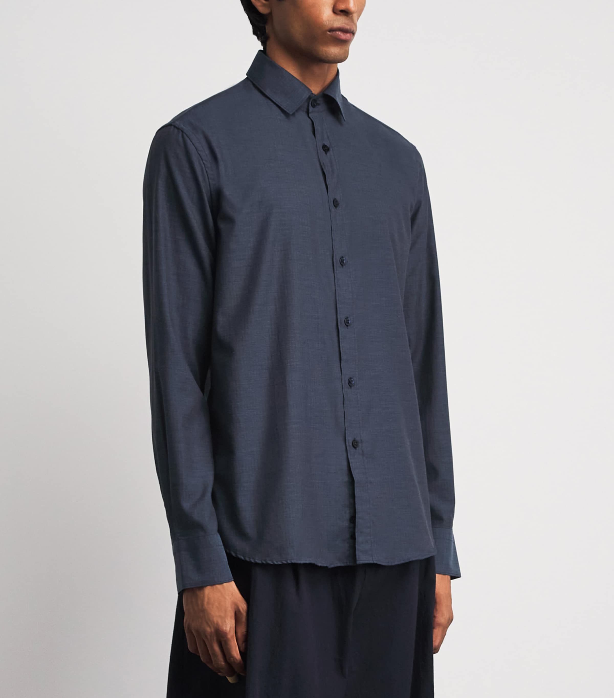 Canali Mens Cotton Herringbone Shirt Navy Image 4