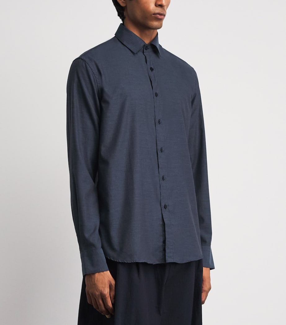 Canali Mens Cotton Herringbone Shirt Navy Image 4