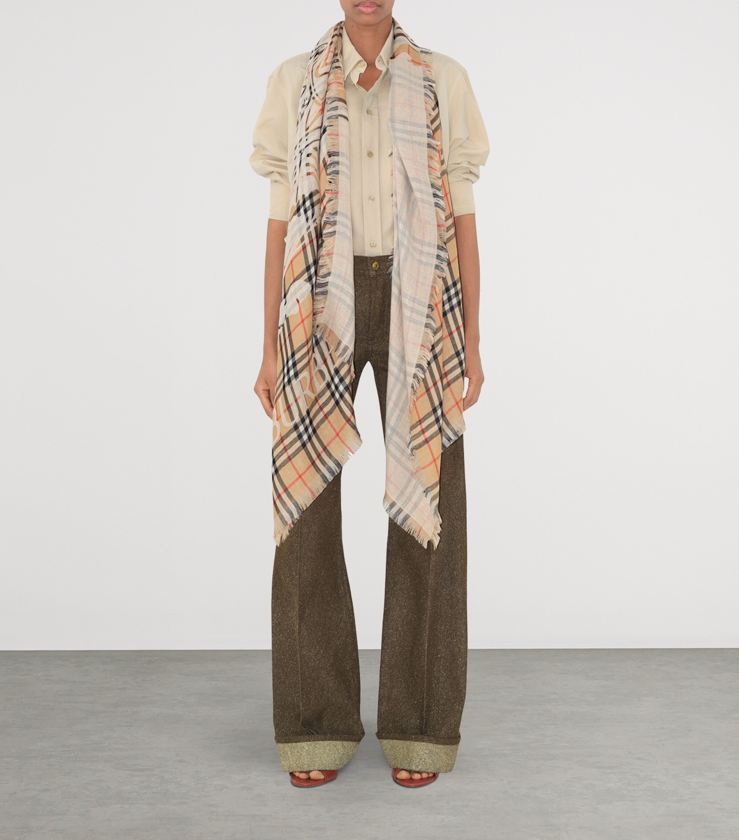 Wool Wide EKD Check Scarf SAND Image 4