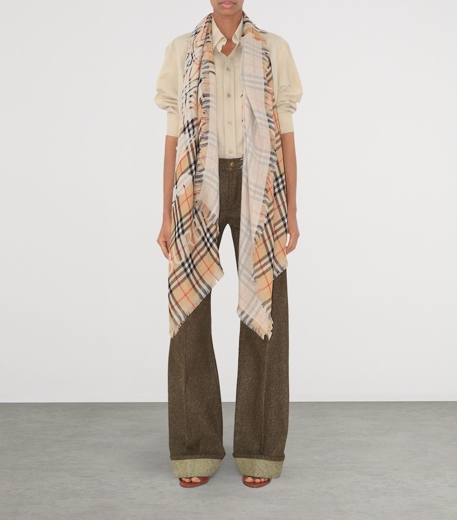 Wool Wide EKD Check Scarf SAND Image 4