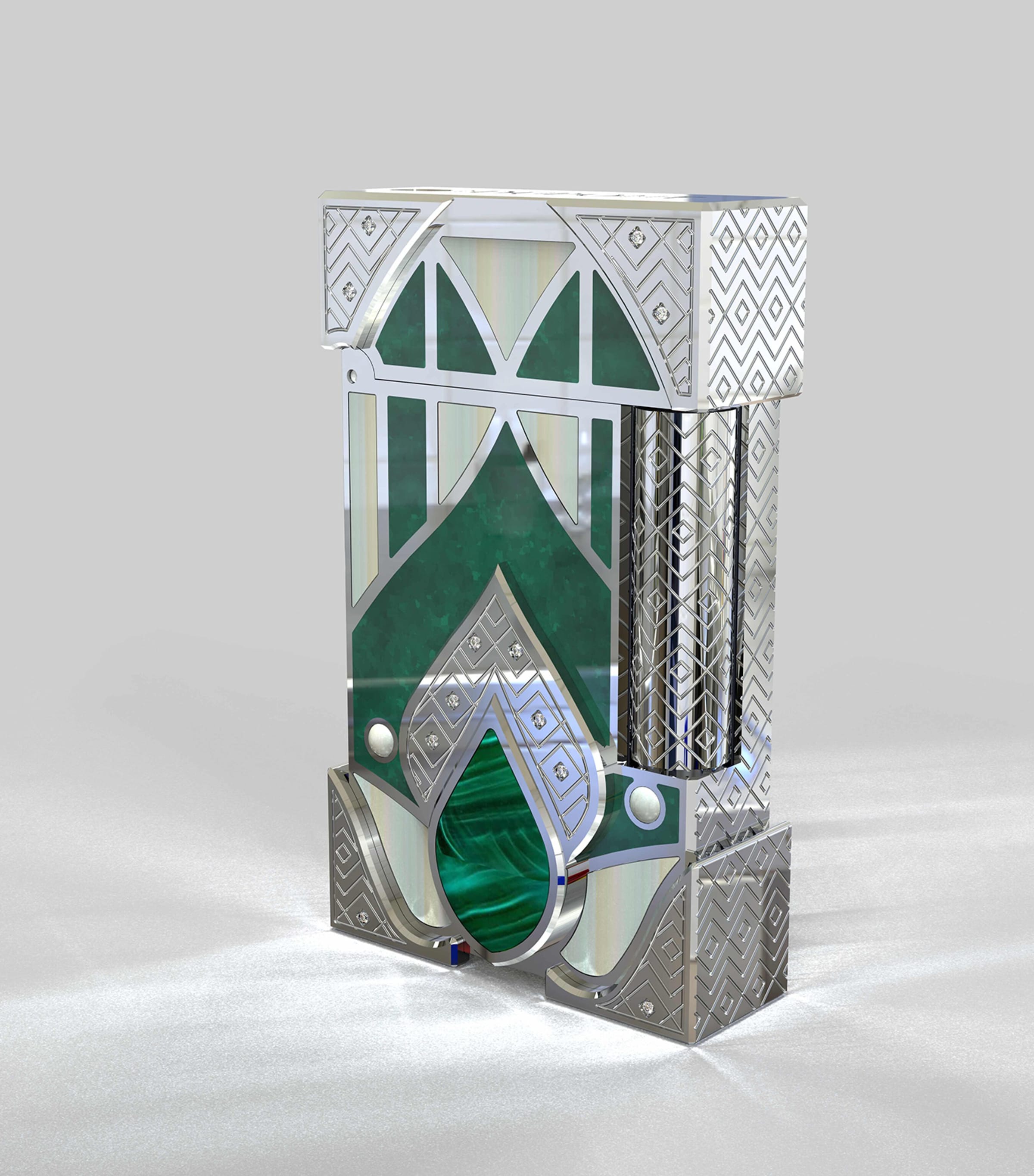 S.T. Dupont Haute Creation Maharaja Lighter Palladium + Green Image 6