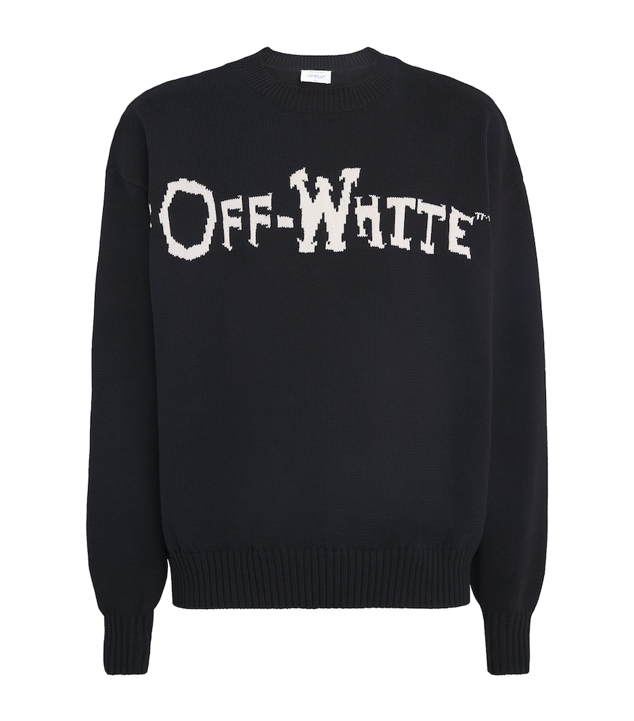 Off-White Mens Cotton-Blend Quote Sweater Black White Image 1