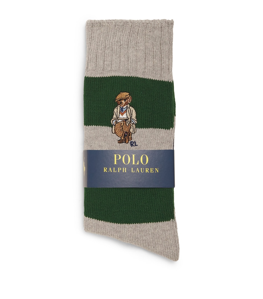 Cotton-Blend Polo Bear Stripe Socks GREY Image 1
