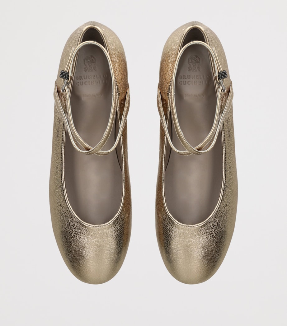 Leather Metallic Ballet Flats GOLD Image 4