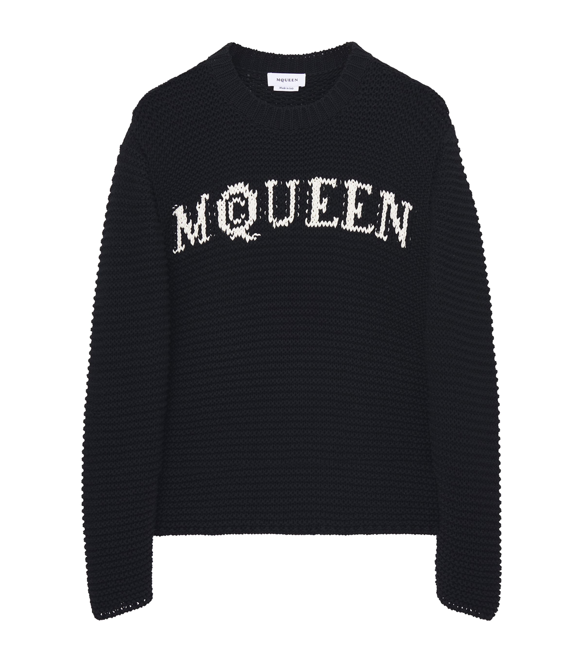 Alexander Mcqueen Logo Crewneck Cotton Sweater In Black