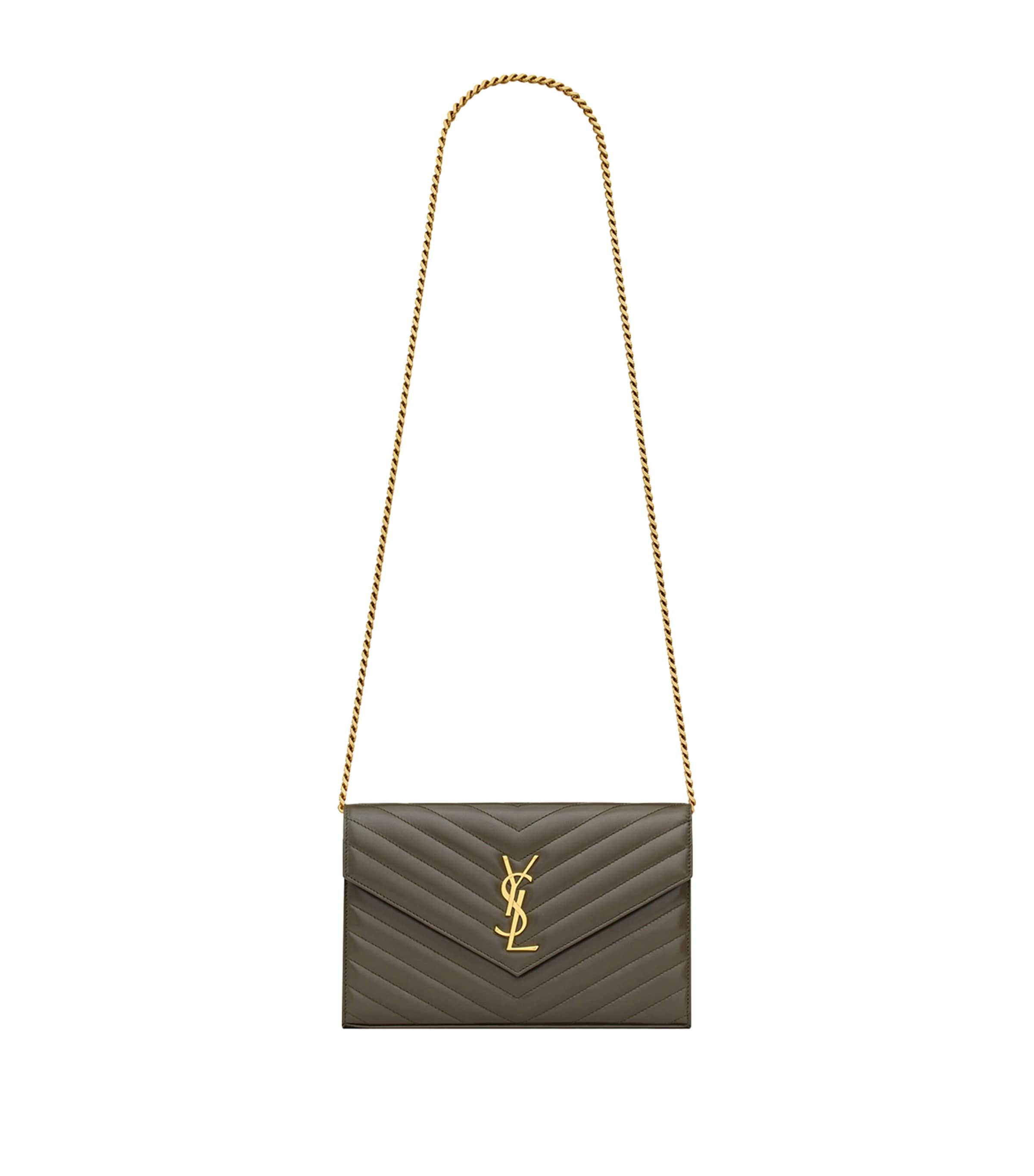 Saint Laurent Monogram Matelassé Envelope Wallet Bag In Green