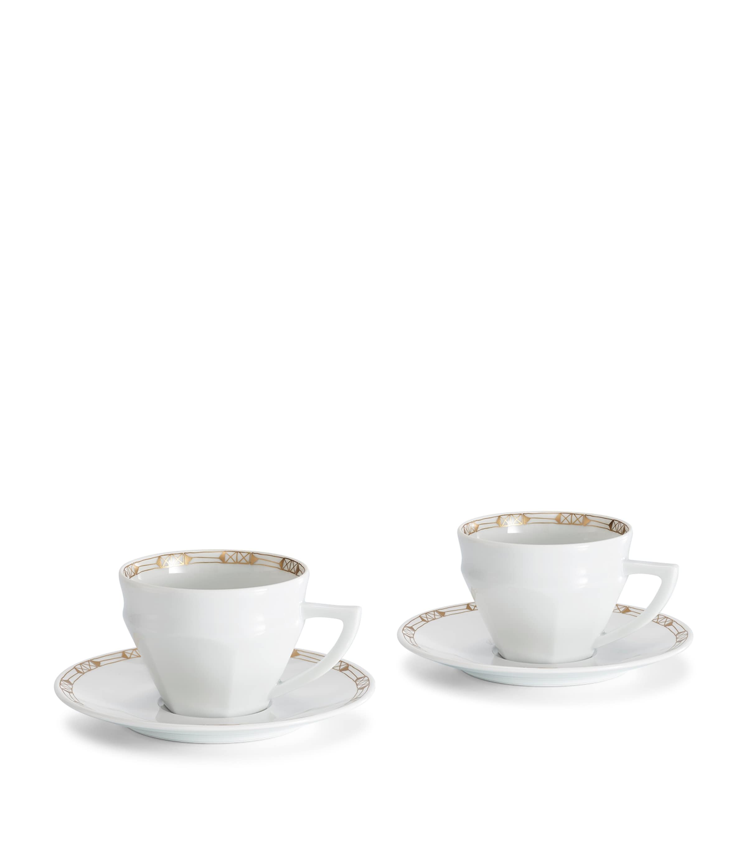 Baccarat Set Of 2 Porcelain Talleyrand Tea Cups And Saucers