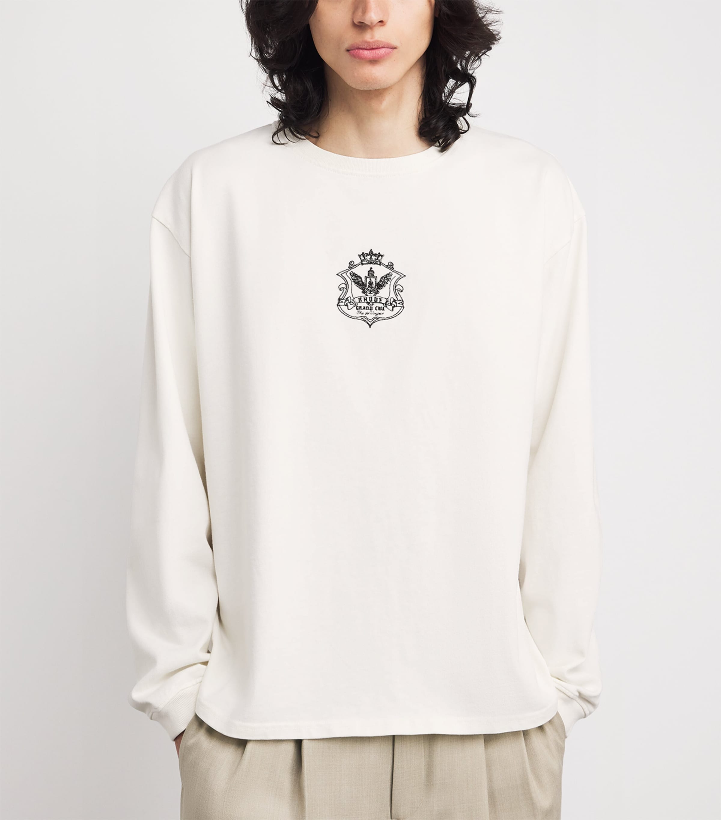 Cotton Long-Sleeve Crest T-Shirt WHITE/ BLACK 3166 Image 2