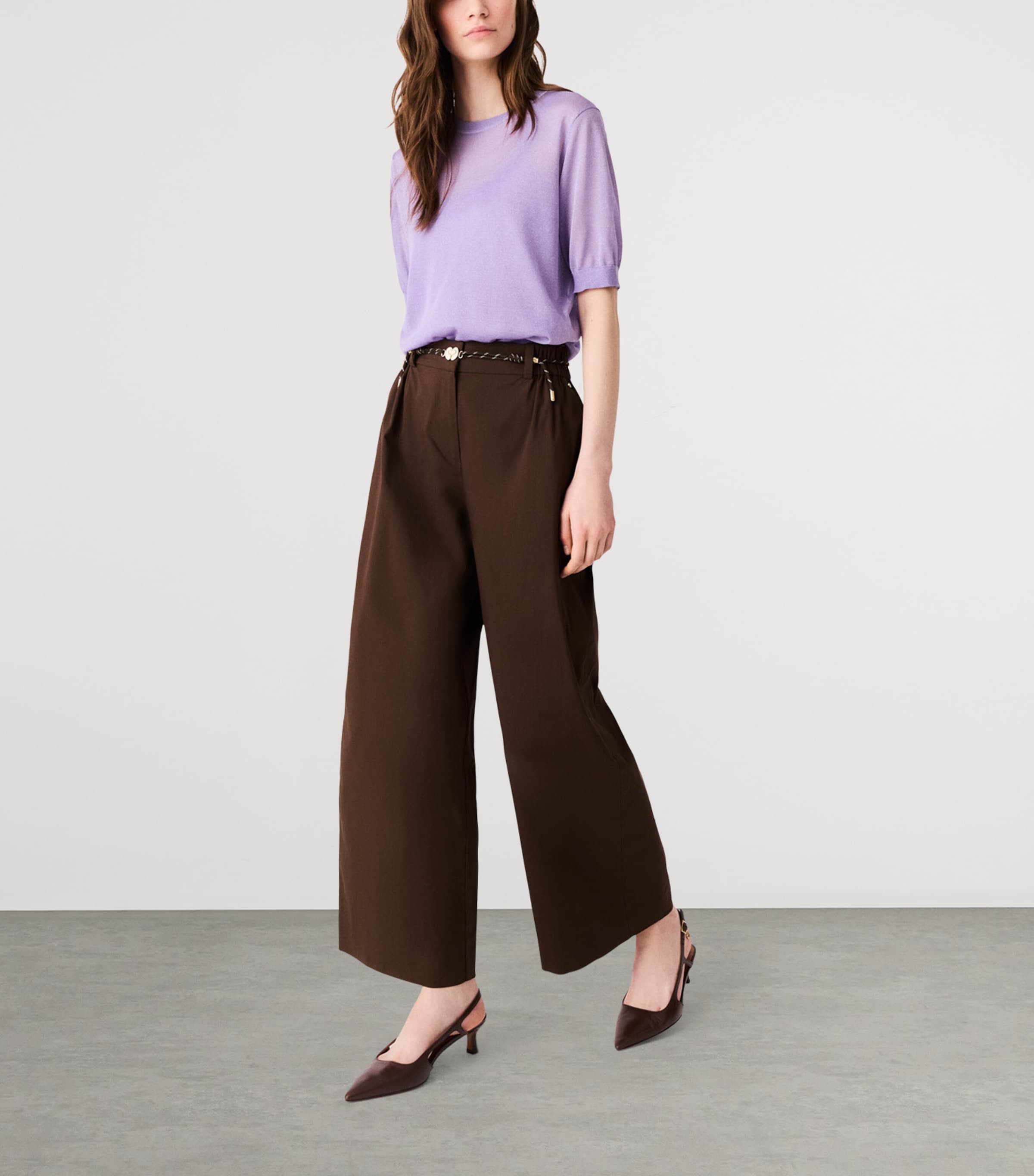 Maje Womens Cropped Wide-Leg Trousers Brown Image 5