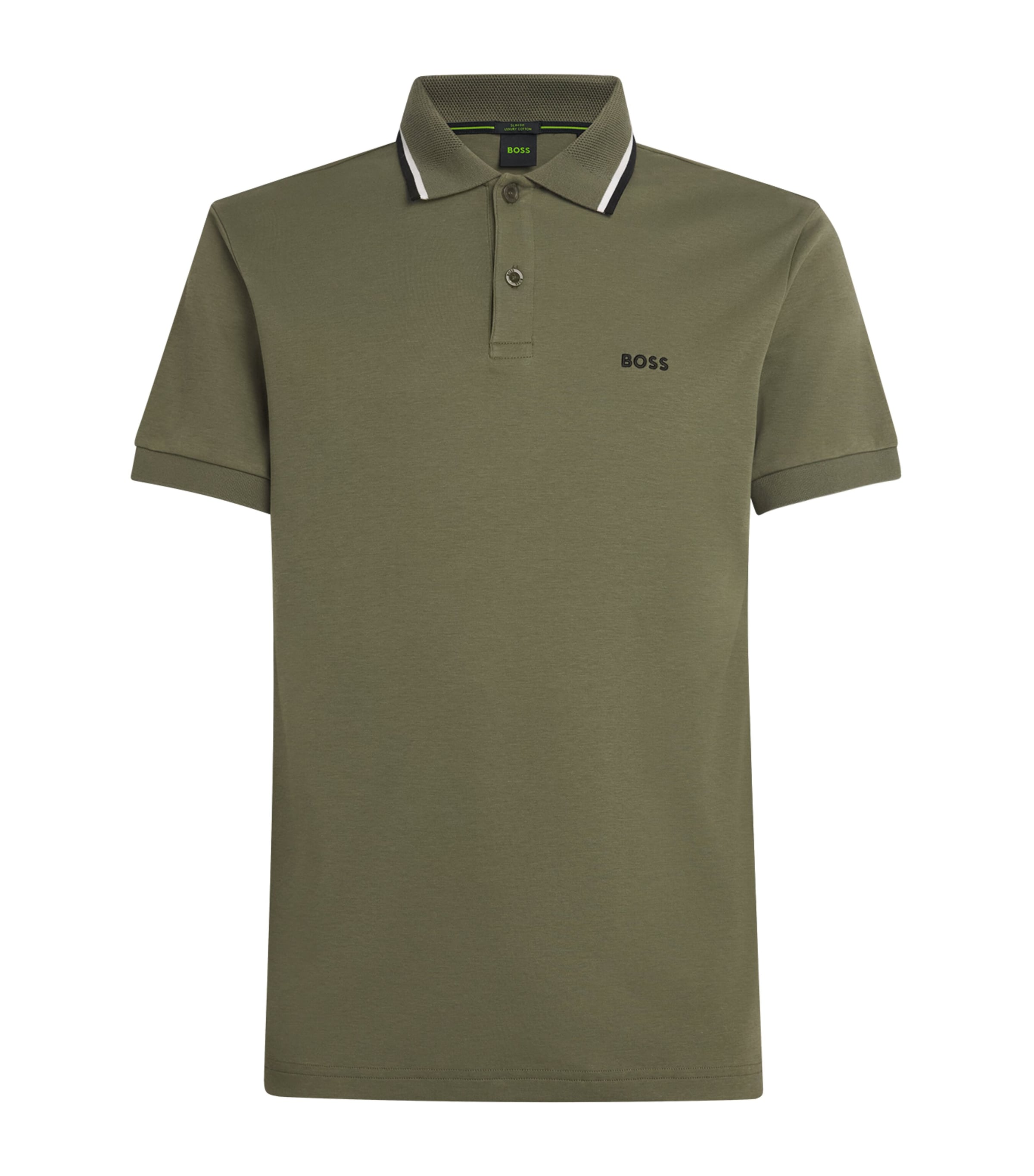 BOSS Mens Pima Cotton Polo Shirt Khaki Image 1