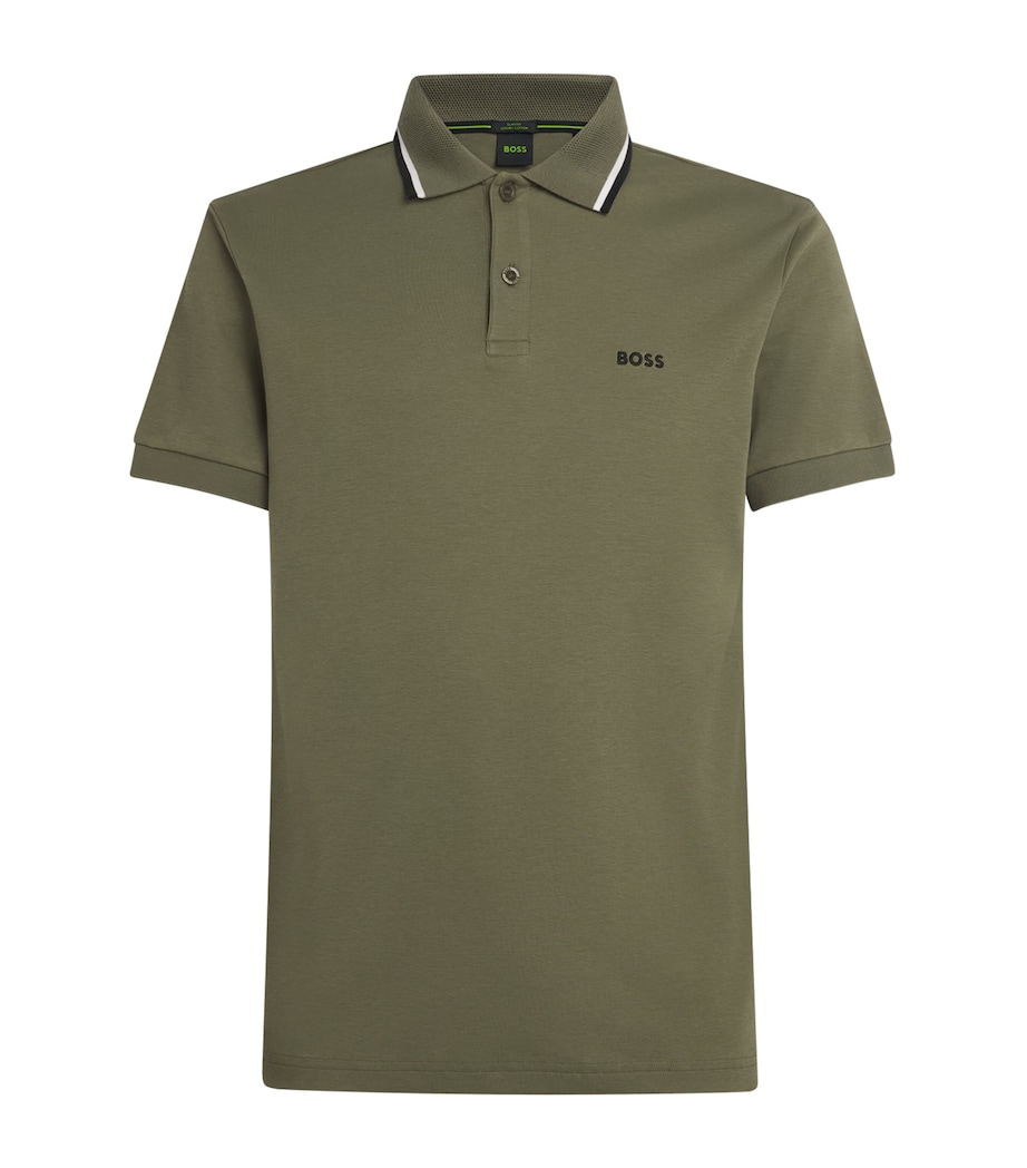 BOSS Mens Pima Cotton Polo Shirt Khaki Image 1