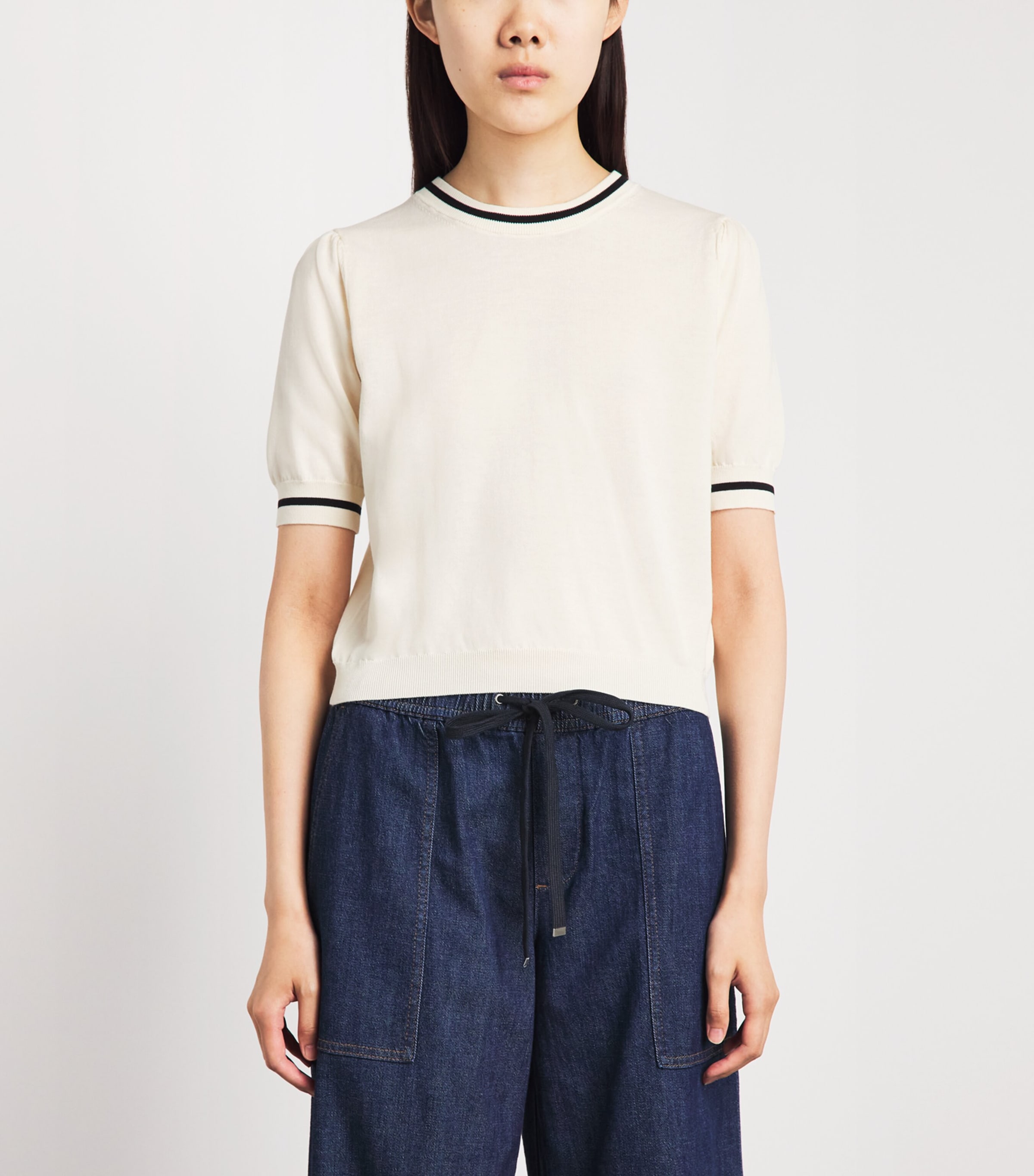 FRAME Womens Cotton-Blend Short-Sleeve Sweater Cream Image 4