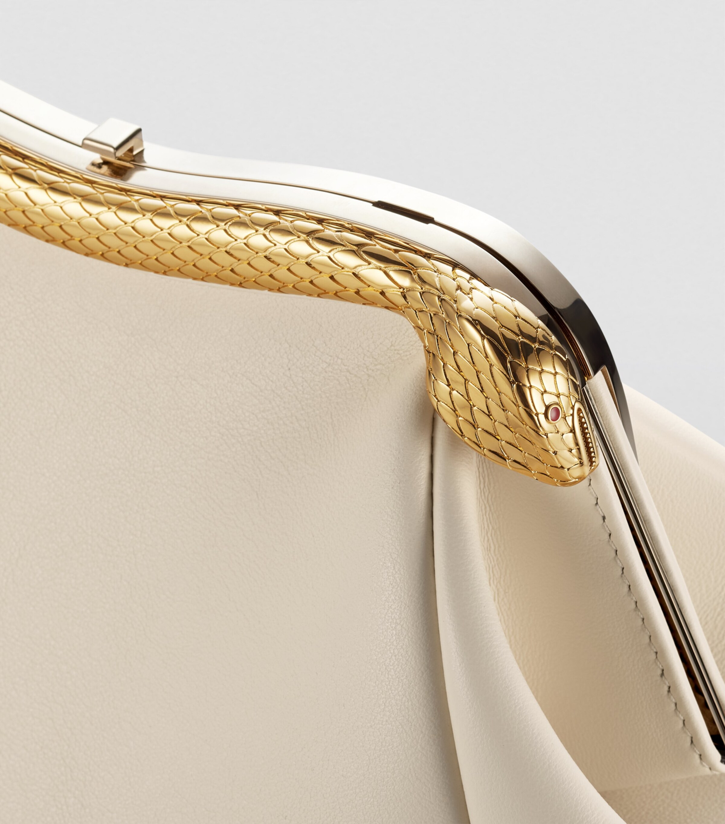 Bvlgari Medium Leather Serpentine Clutch Bag White Image 7